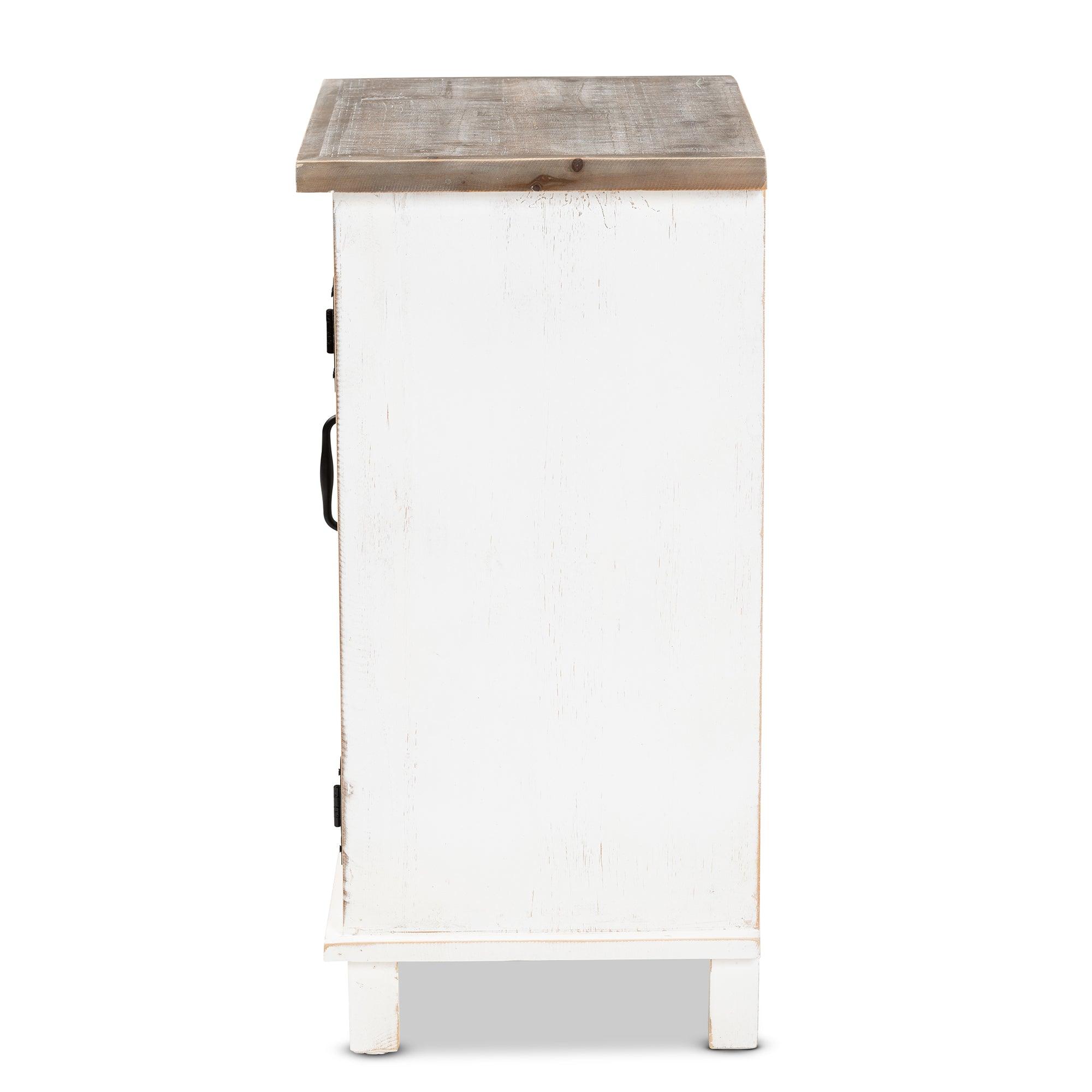 Faron Classic and Traditional Farmhouse Two-Tone Distressed and Finished Wood 1-Door End Table