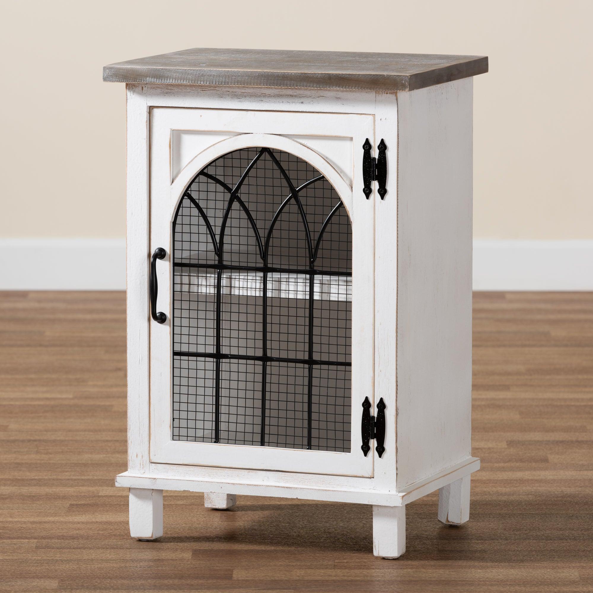 Faron Classic and Traditional Farmhouse Two-Tone Distressed and Finished Wood 1-Door End Table