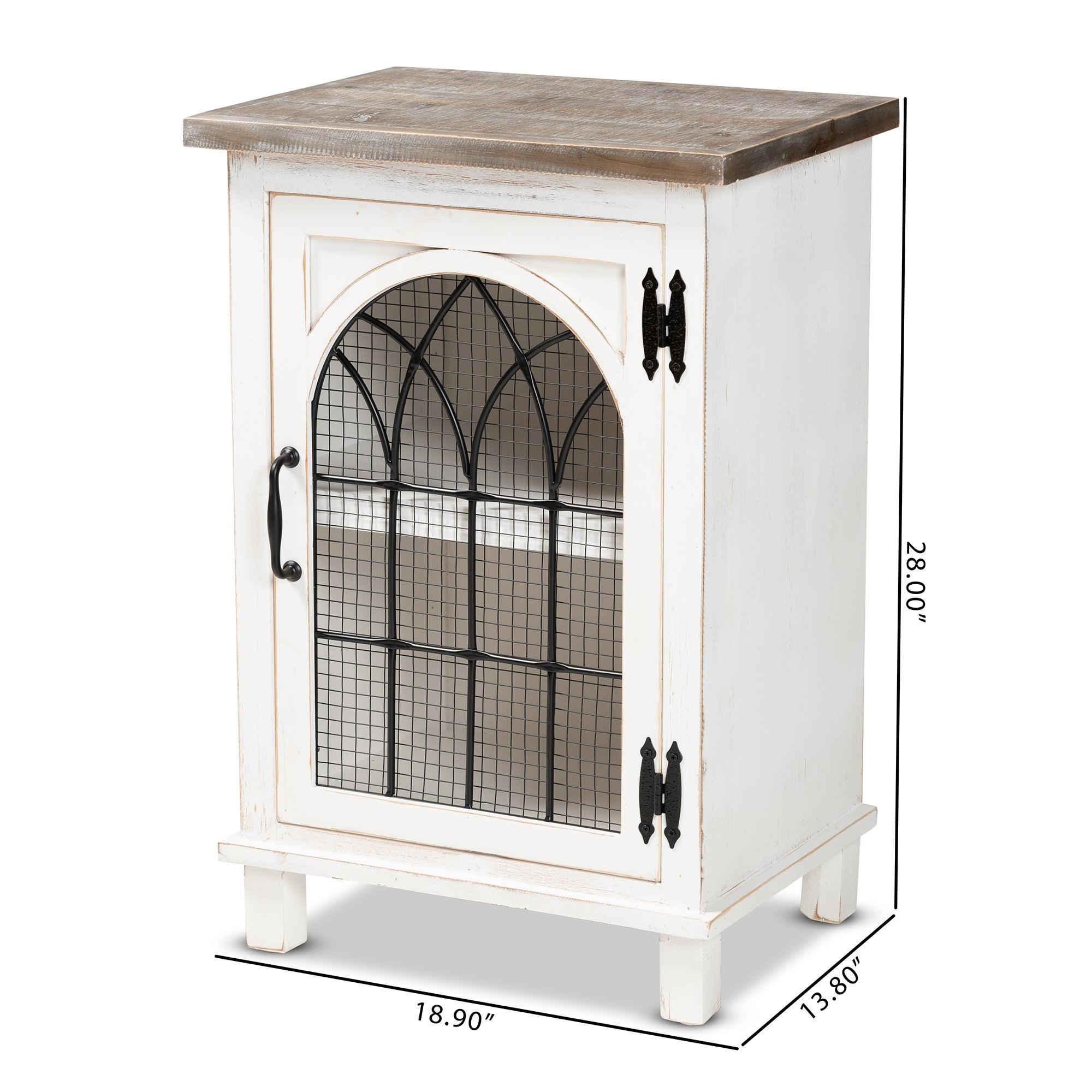 Faron Classic and Traditional Farmhouse Two-Tone Distressed and Finished Wood 1-Door End Table