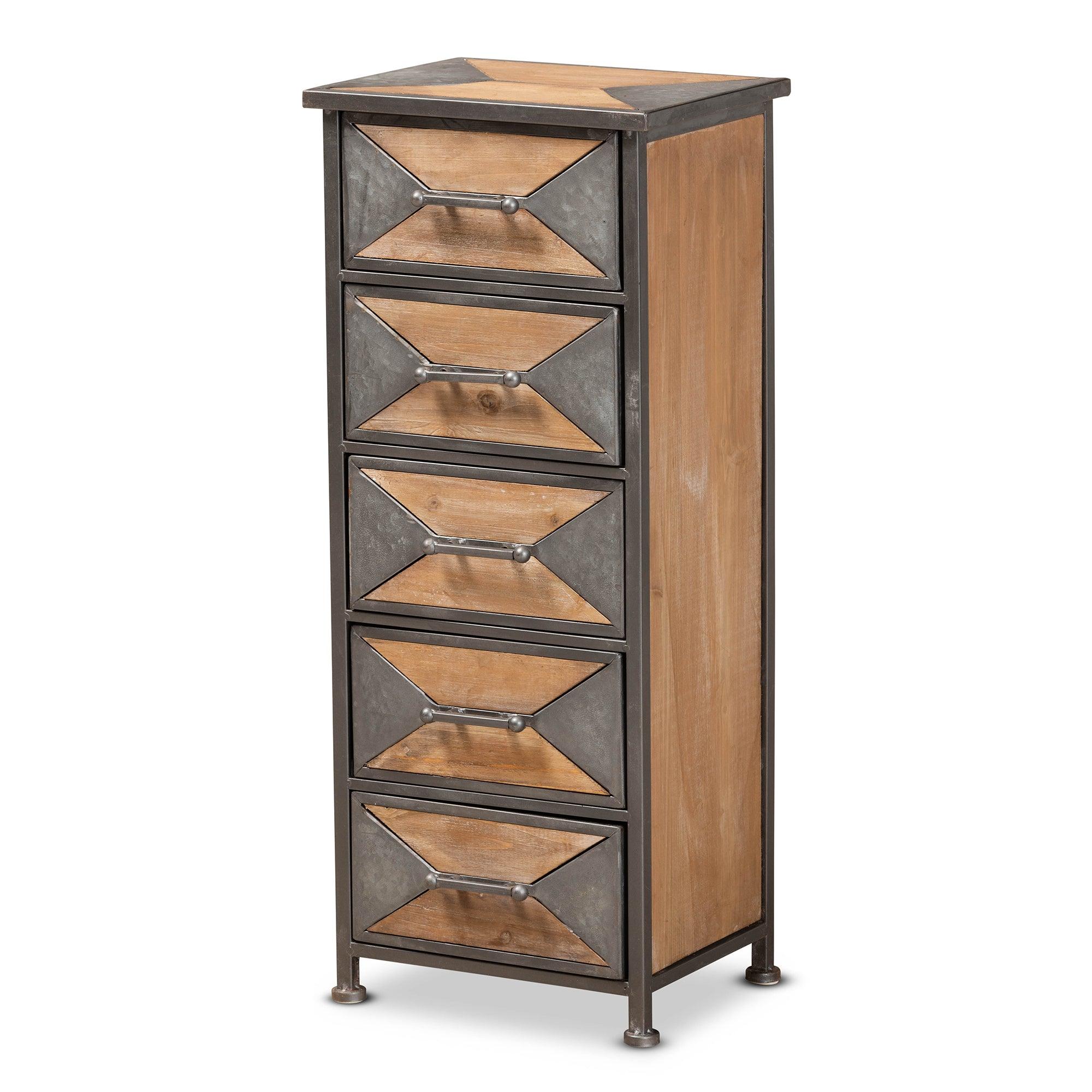 Laurel Rustic Industrial Antique Finished Metal and washed Finished Wood 5-Drawer Accent Storage Cabinet