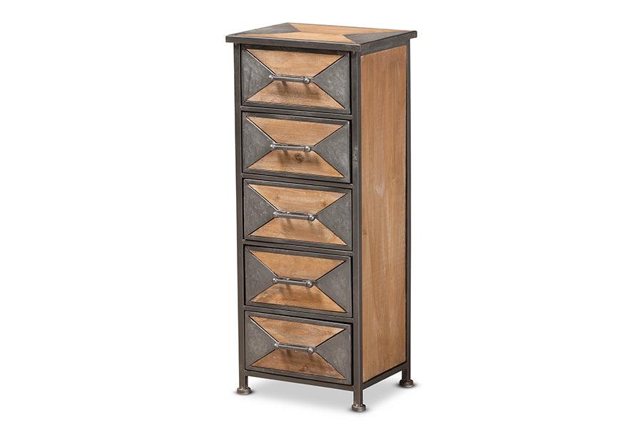 Laurel Rustic Industrial Antique Finished Metal and washed Finished Wood 5-Drawer Accent Storage Cabinet