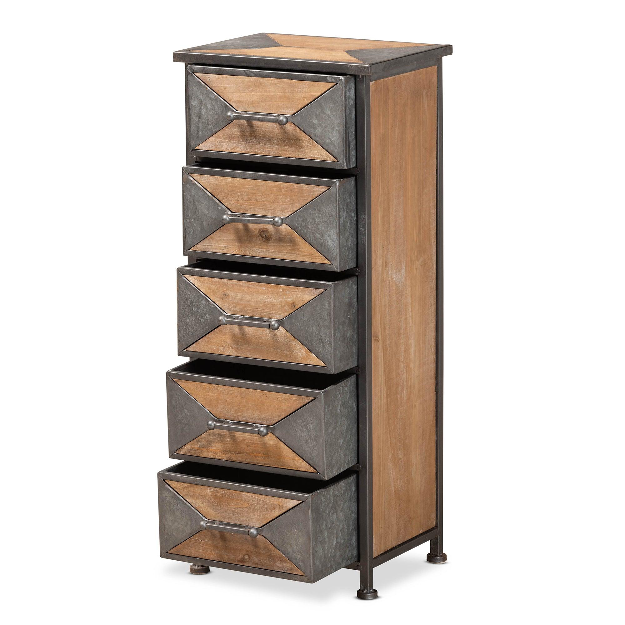 Laurel Rustic Industrial Antique Finished Metal and washed Finished Wood 5-Drawer Accent Storage Cabinet