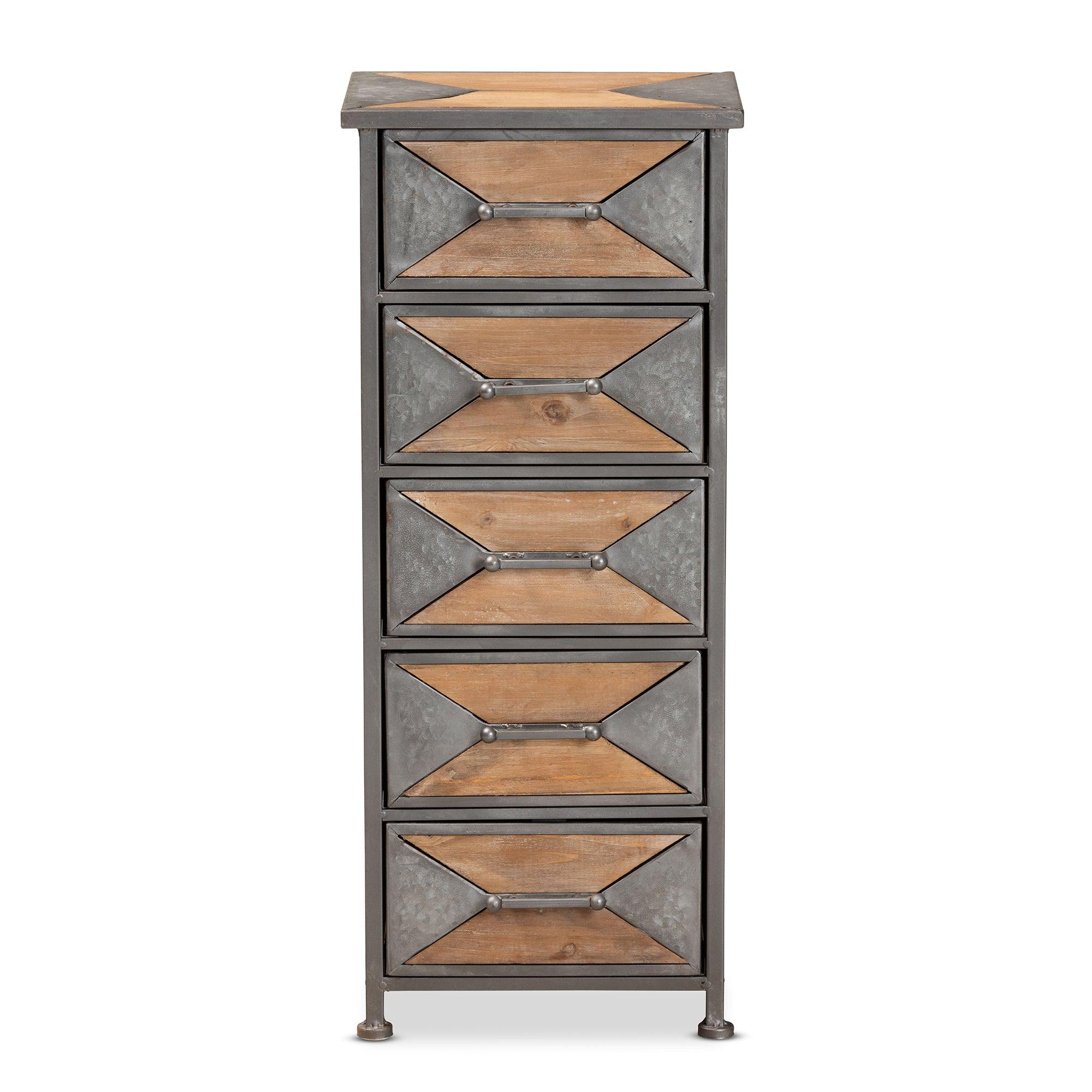 Laurel Rustic Industrial Antique Finished Metal and washed Finished Wood 5-Drawer Accent Storage Cabinet