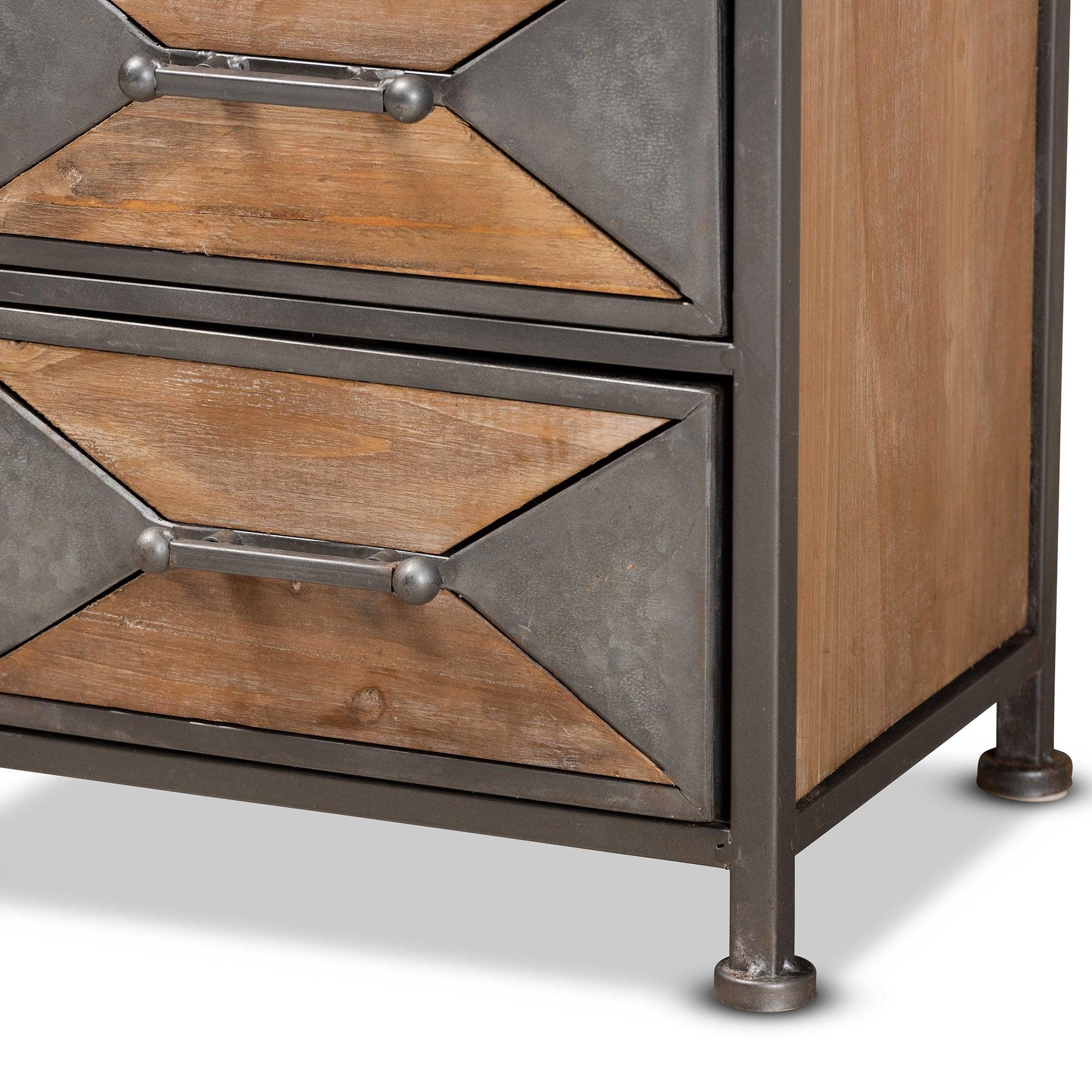 Laurel Rustic Industrial Antique Finished Metal and washed Finished Wood 5-Drawer Accent Storage Cabinet