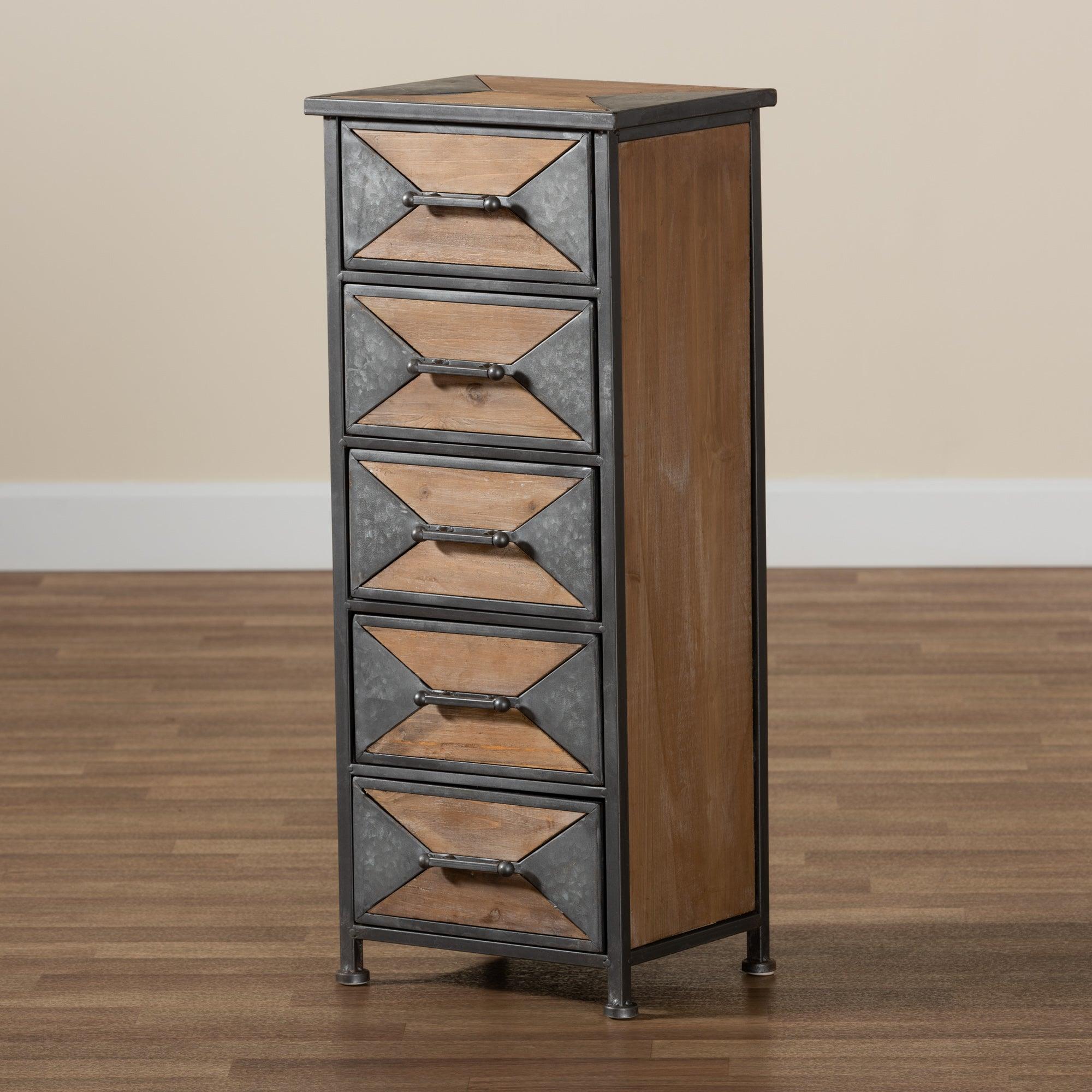 Laurel Rustic Industrial Antique Finished Metal and washed Finished Wood 5-Drawer Accent Storage Cabinet