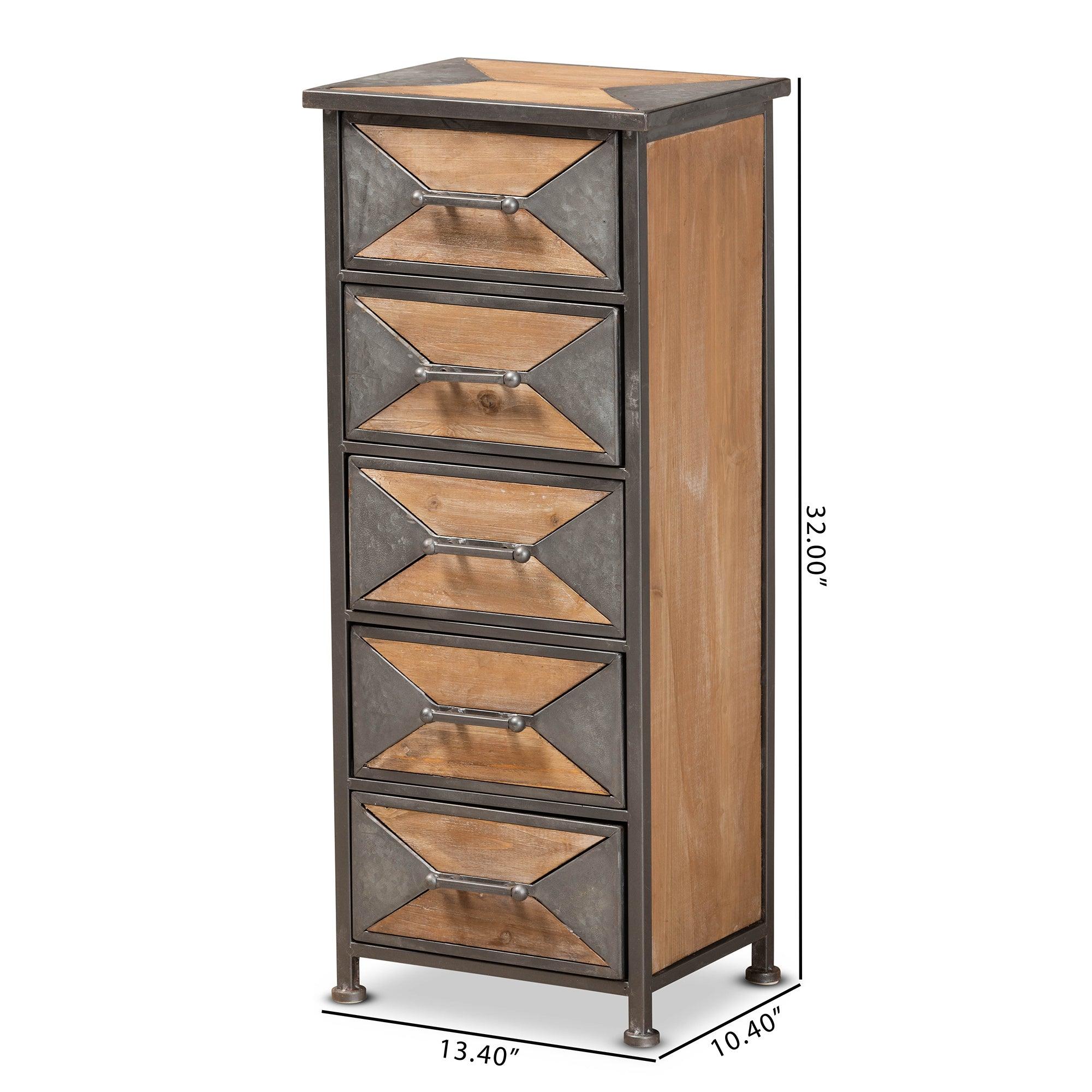 Laurel Rustic Industrial Antique Finished Metal and washed Finished Wood 5-Drawer Accent Storage Cabinet