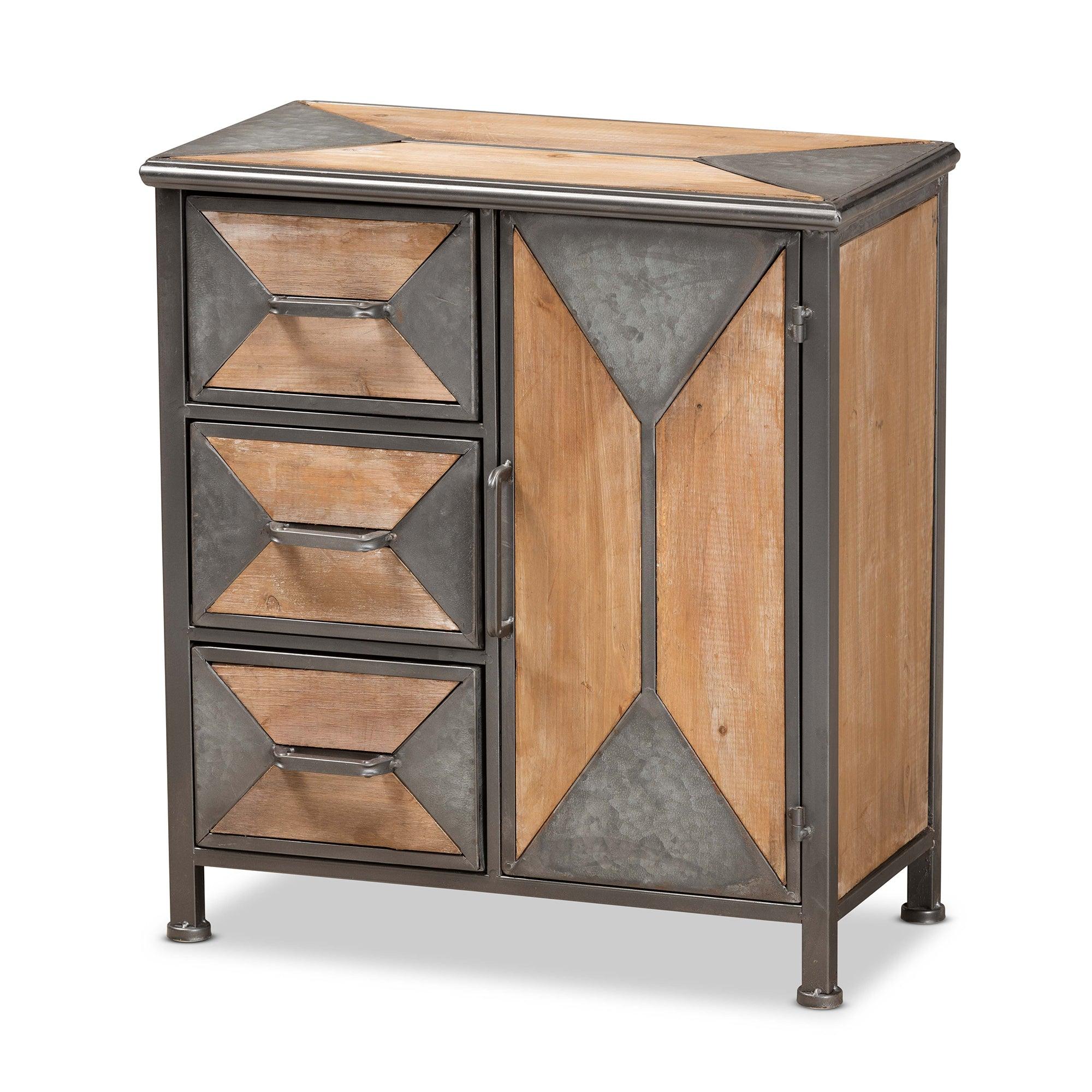 Laurel Rustic Industrial Antique Finished Metal and washed Finished Wood 3-Drawer Accent Storage Cabinet