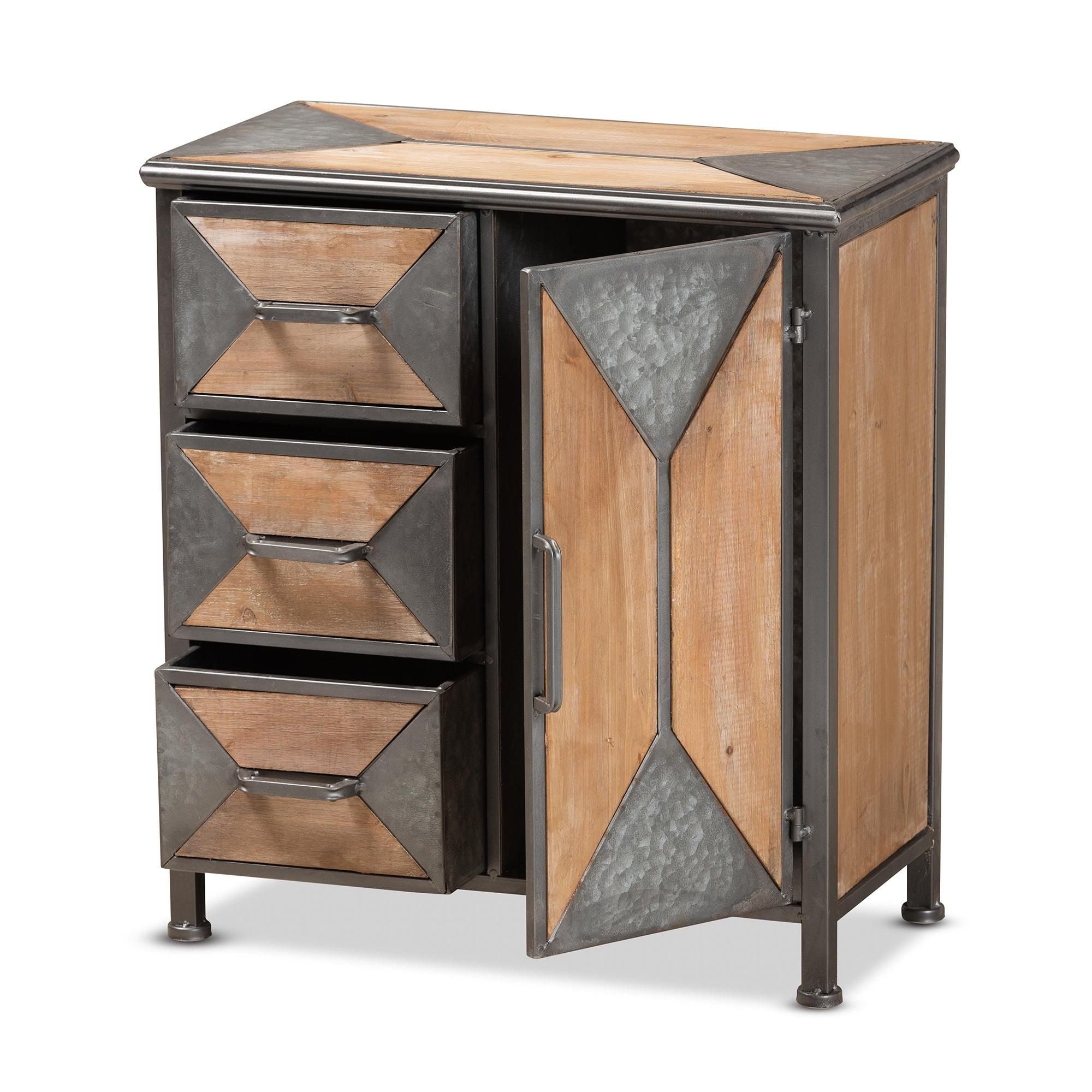 Laurel Rustic Industrial Antique Finished Metal and washed Finished Wood 3-Drawer Accent Storage Cabinet