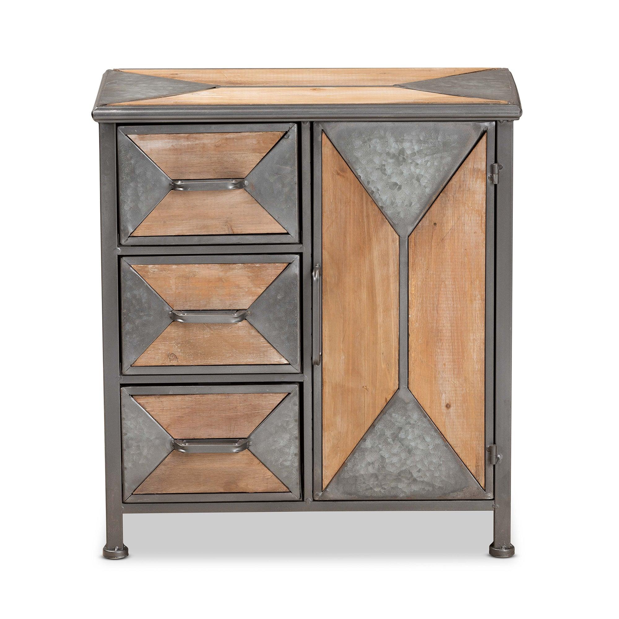 Laurel Rustic Industrial Antique Finished Metal and washed Finished Wood 3-Drawer Accent Storage Cabinet