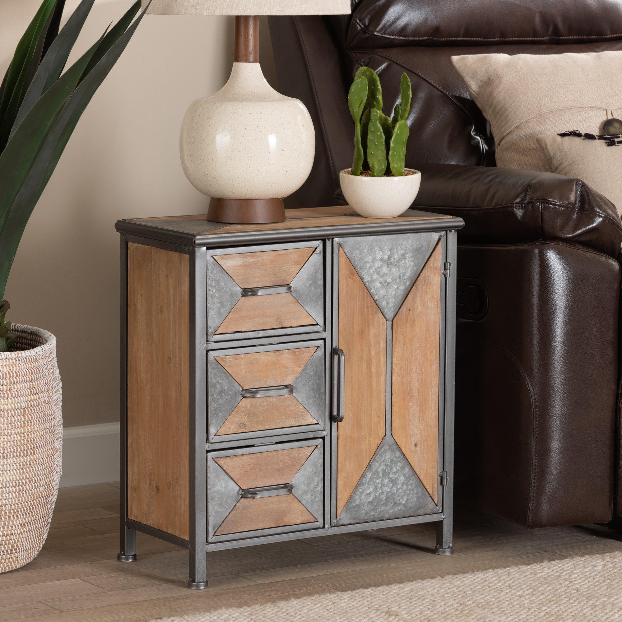 Laurel Rustic Industrial Antique Finished Metal and washed Finished Wood 3-Drawer Accent Storage Cabinet