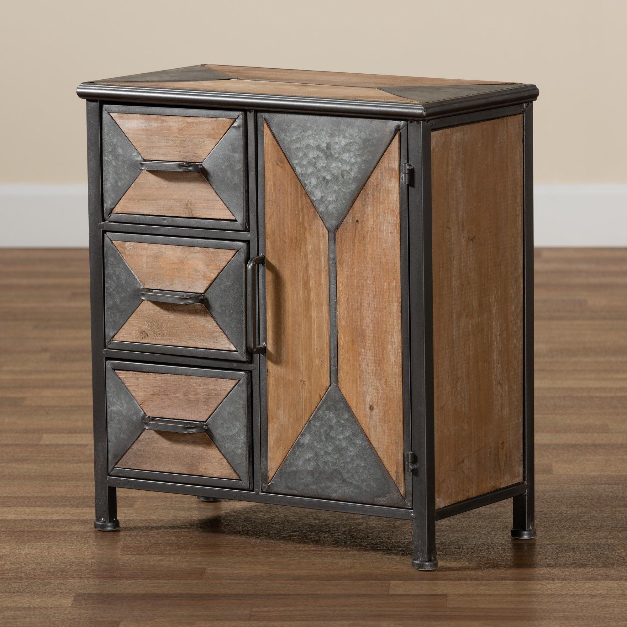 Laurel Rustic Industrial Antique Finished Metal and washed Finished Wood 3-Drawer Accent Storage Cabinet