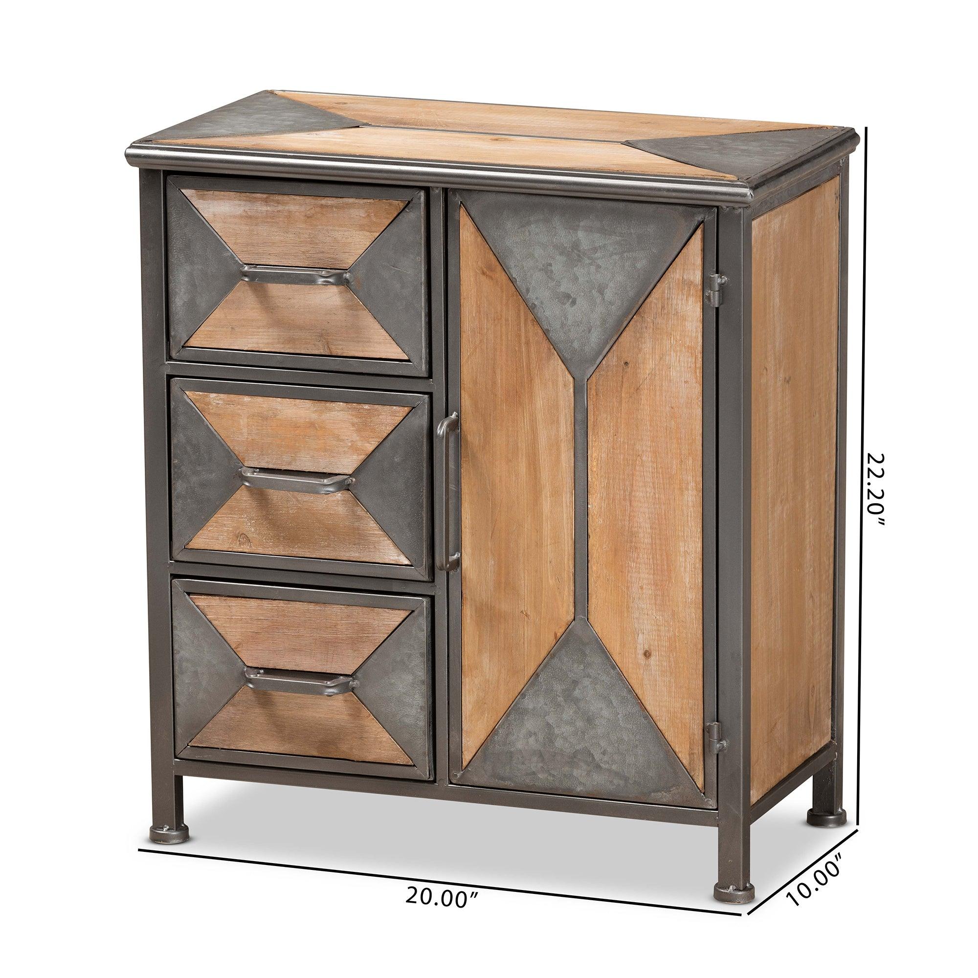 Laurel Rustic Industrial Antique Finished Metal and washed Finished Wood 3-Drawer Accent Storage Cabinet