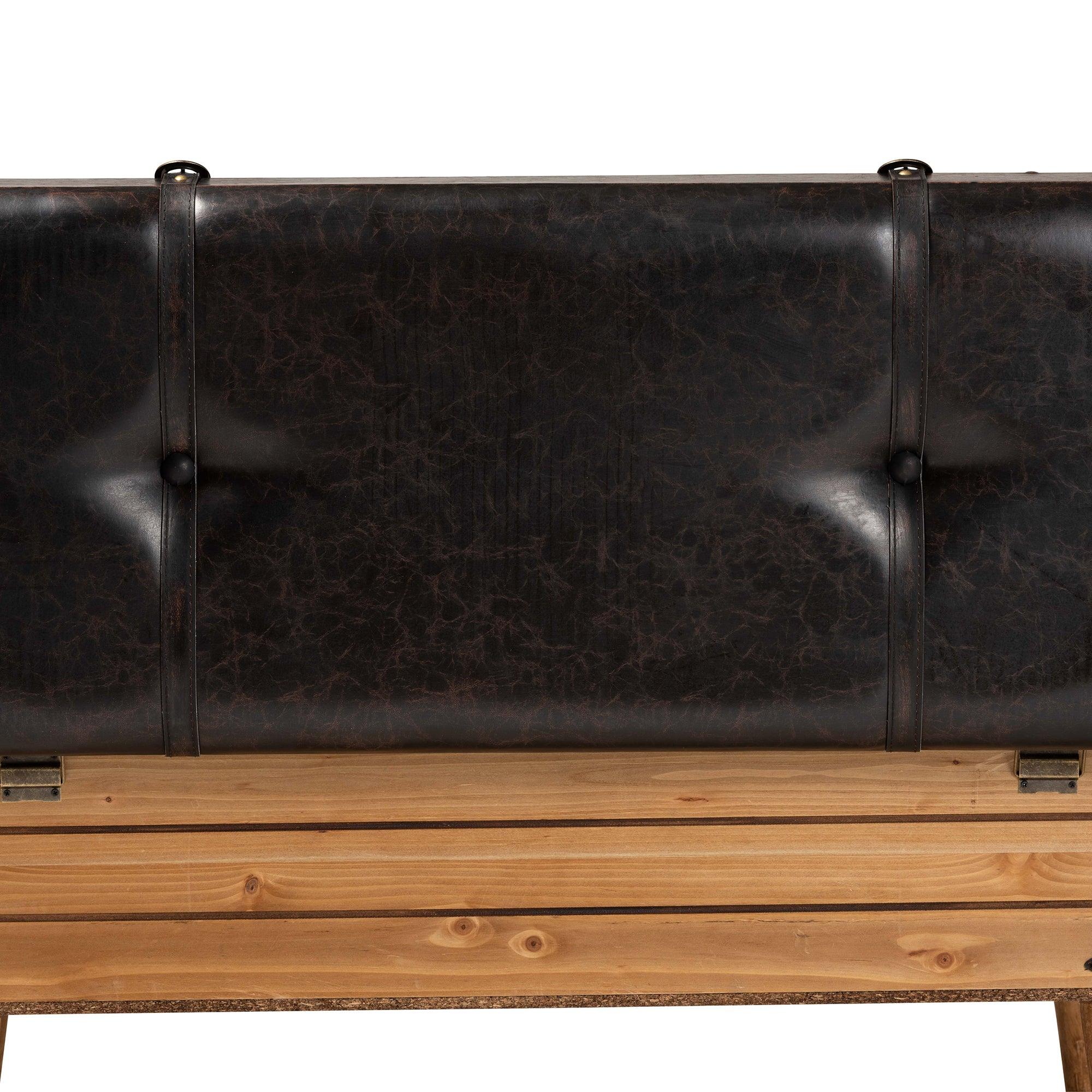 Amena Rustic Transitional PU Leather Upholstered and Finished Wood Large Storage Ottoman