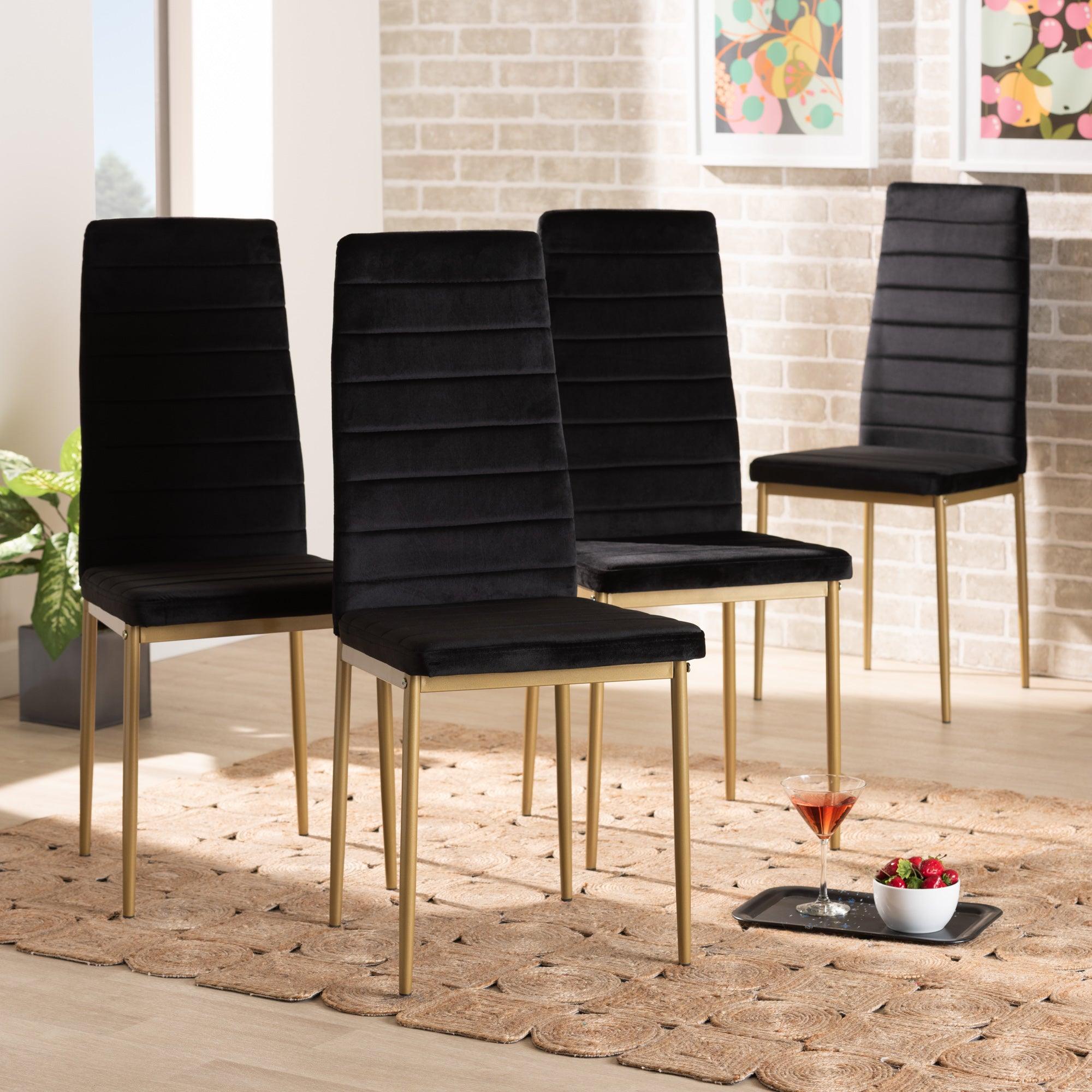 Armand Modern Glam and Luxe Velvet Fabric Upholstered and Finished Metal 4-Piece Dining Chair Set