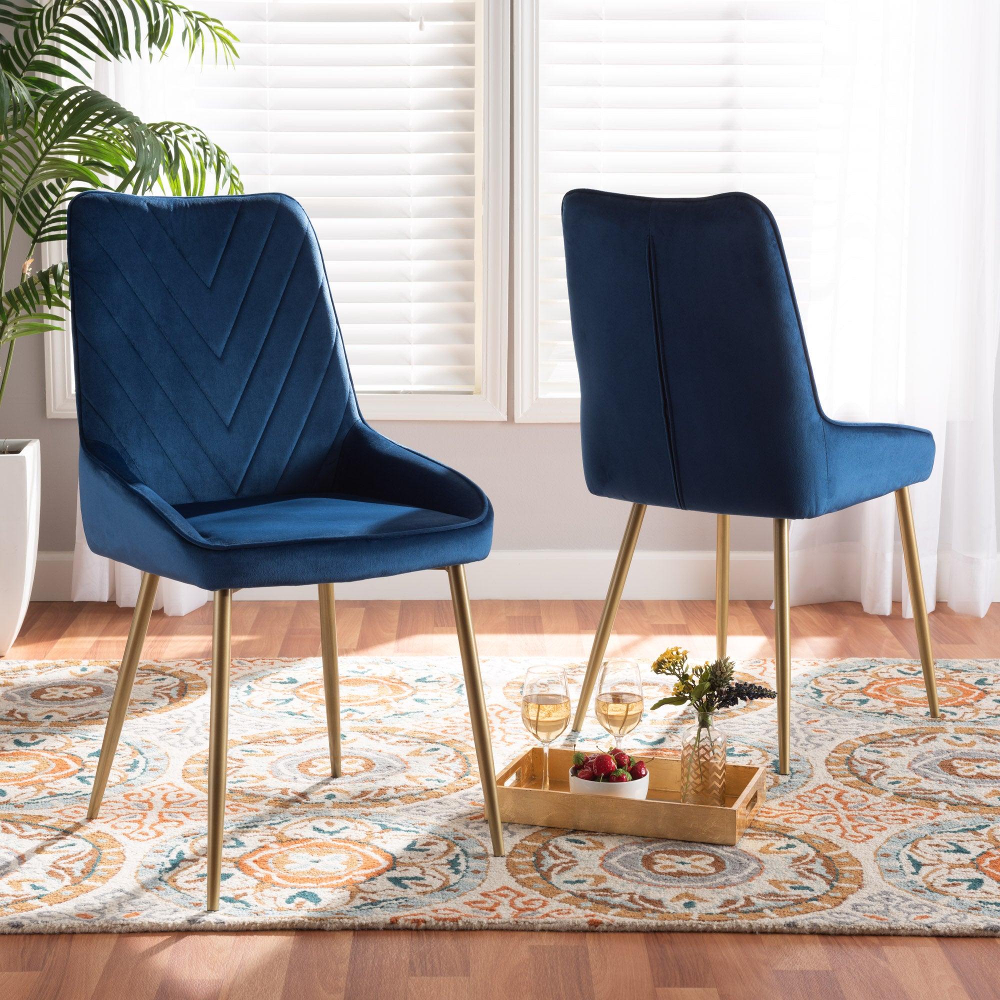 Priscilla Contemporary Glam and Luxe Velvet Fabric Upholstered and Finished Metal 2-Piece Dining Chair Set