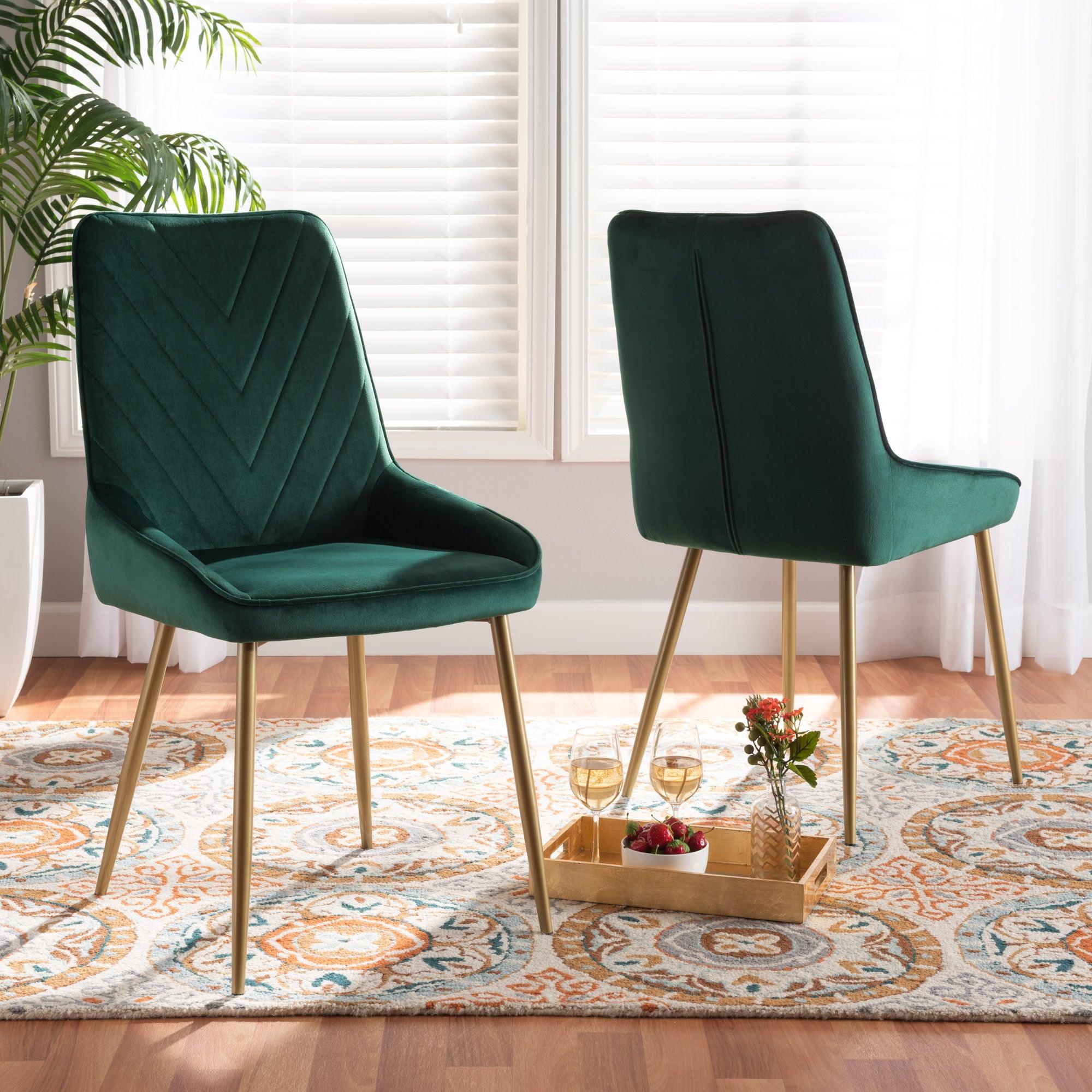 Priscilla Contemporary Glam and Luxe Velvet Fabric Upholstered and Finished Metal 2-Piece Dining Chair Set