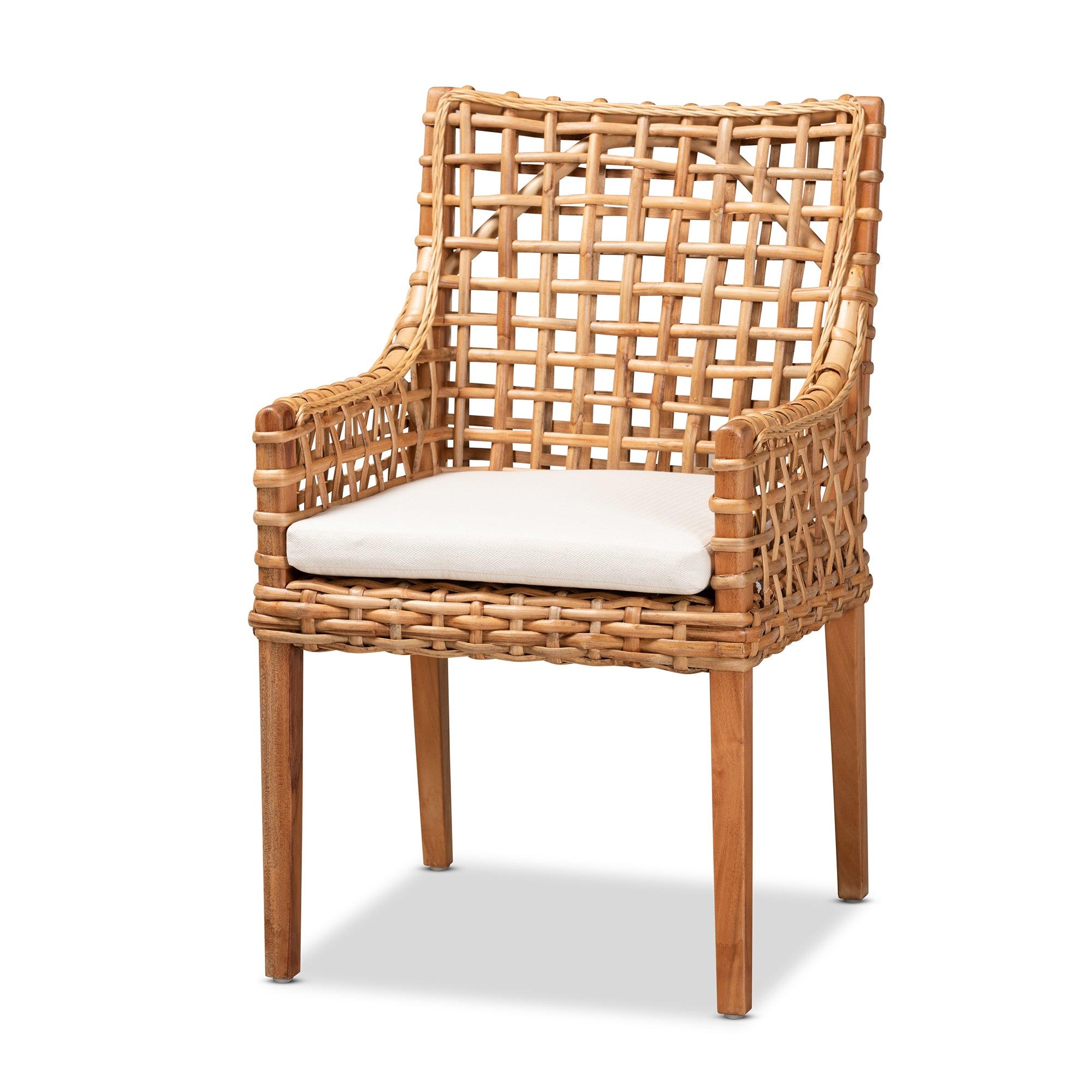 bali & pari Saoka Modern and Contemporary Finished Wood and Rattan Dining Chair