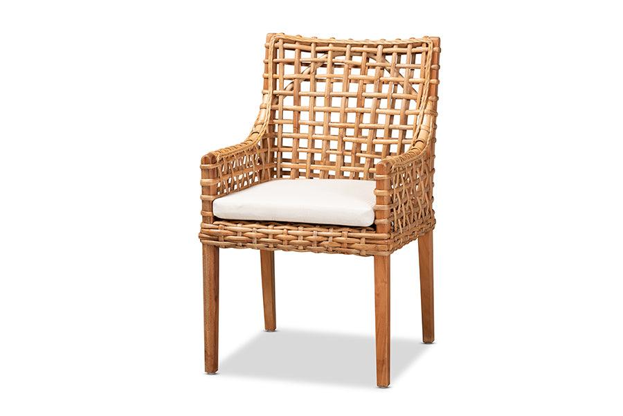 bali & pari Saoka Modern and Contemporary Finished Wood and Rattan Dining Chair