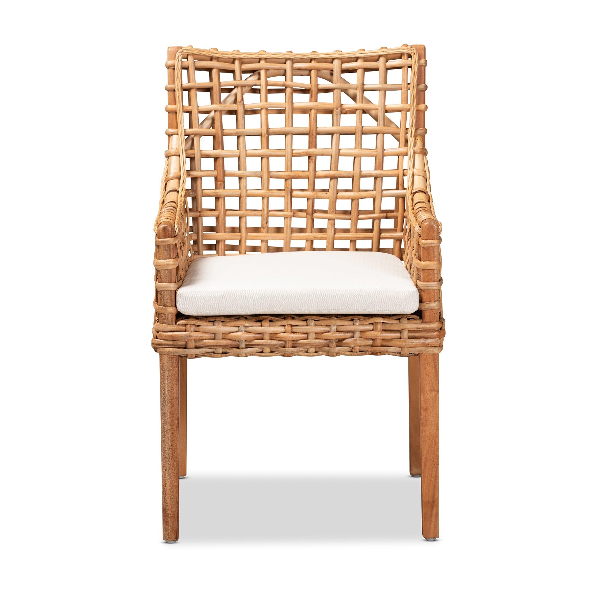 bali & pari Saoka Modern and Contemporary Finished Wood and Rattan Dining Chair