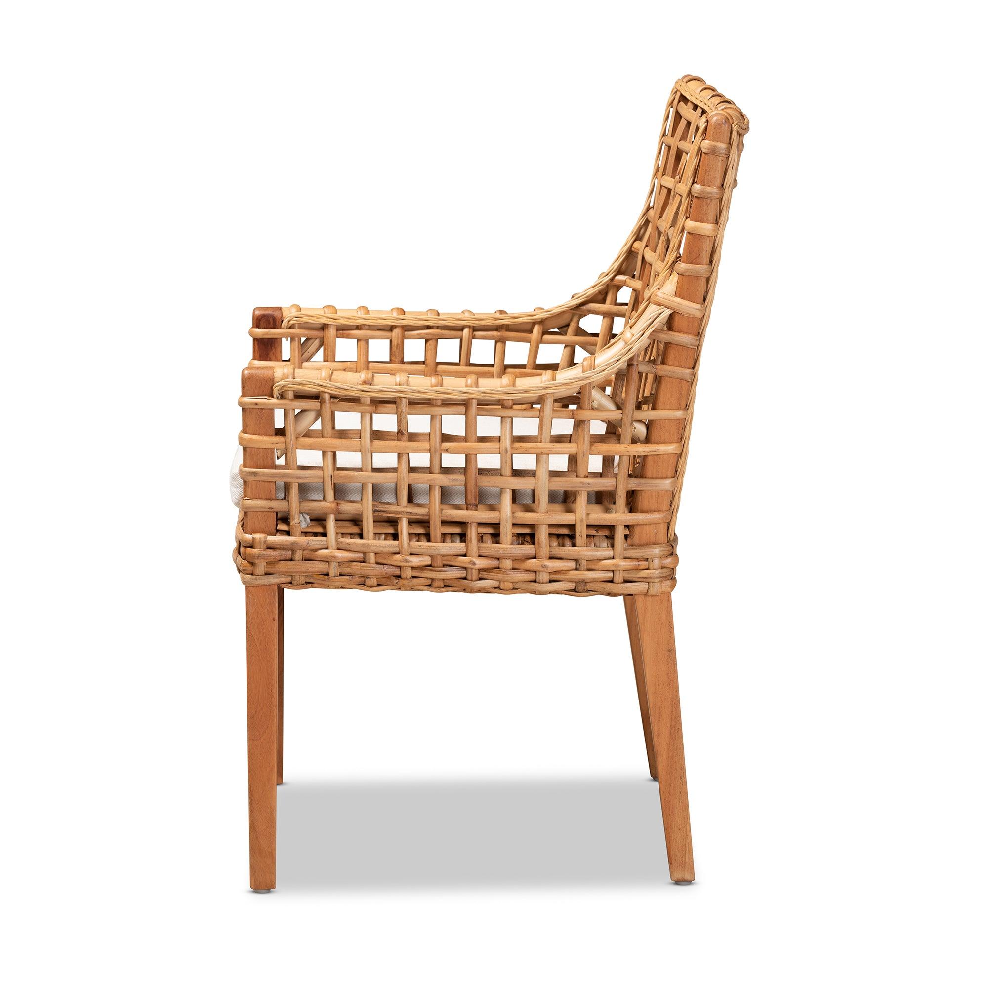 bali & pari Saoka Modern and Contemporary Finished Wood and Rattan Dining Chair