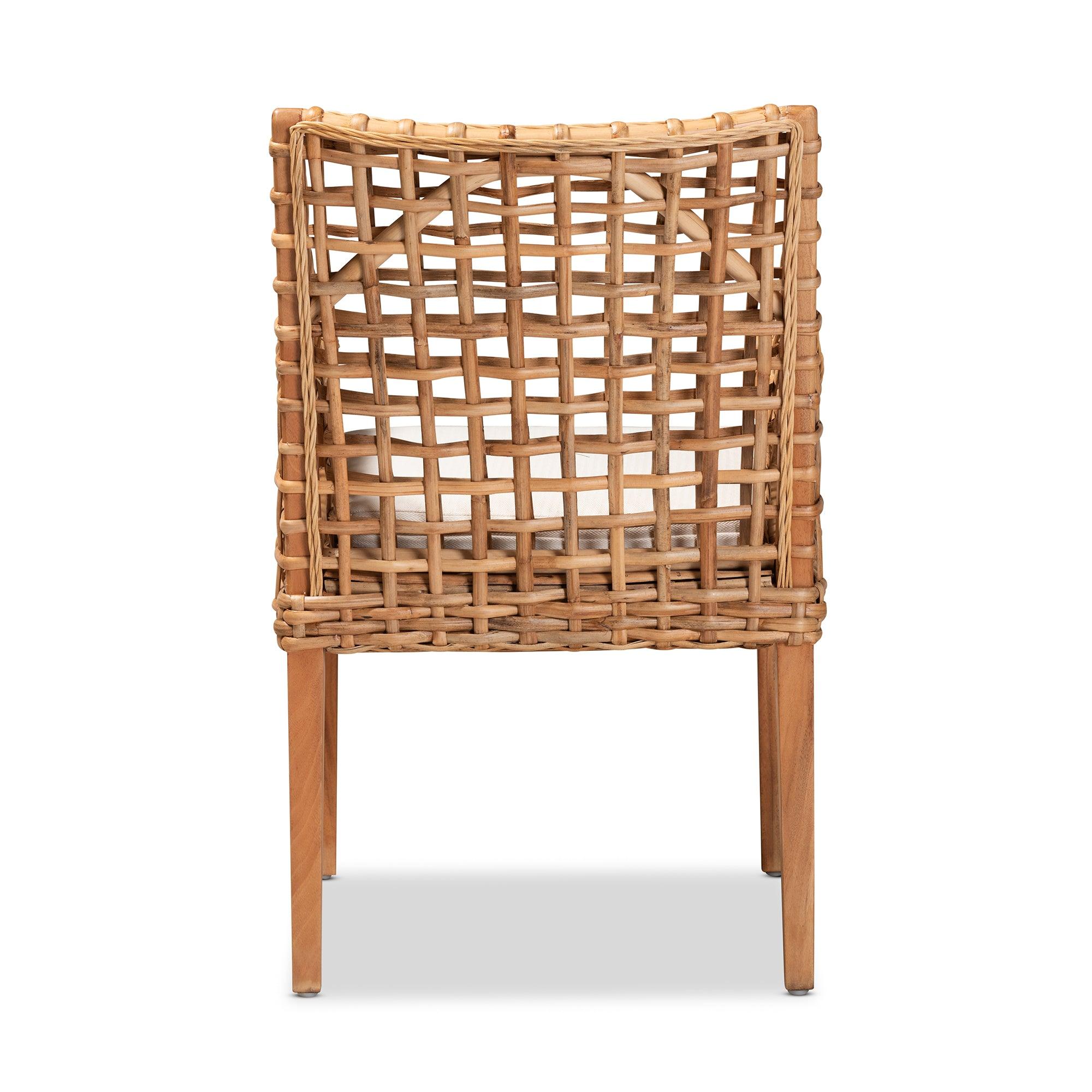 bali & pari Saoka Modern and Contemporary Finished Wood and Rattan Dining Chair