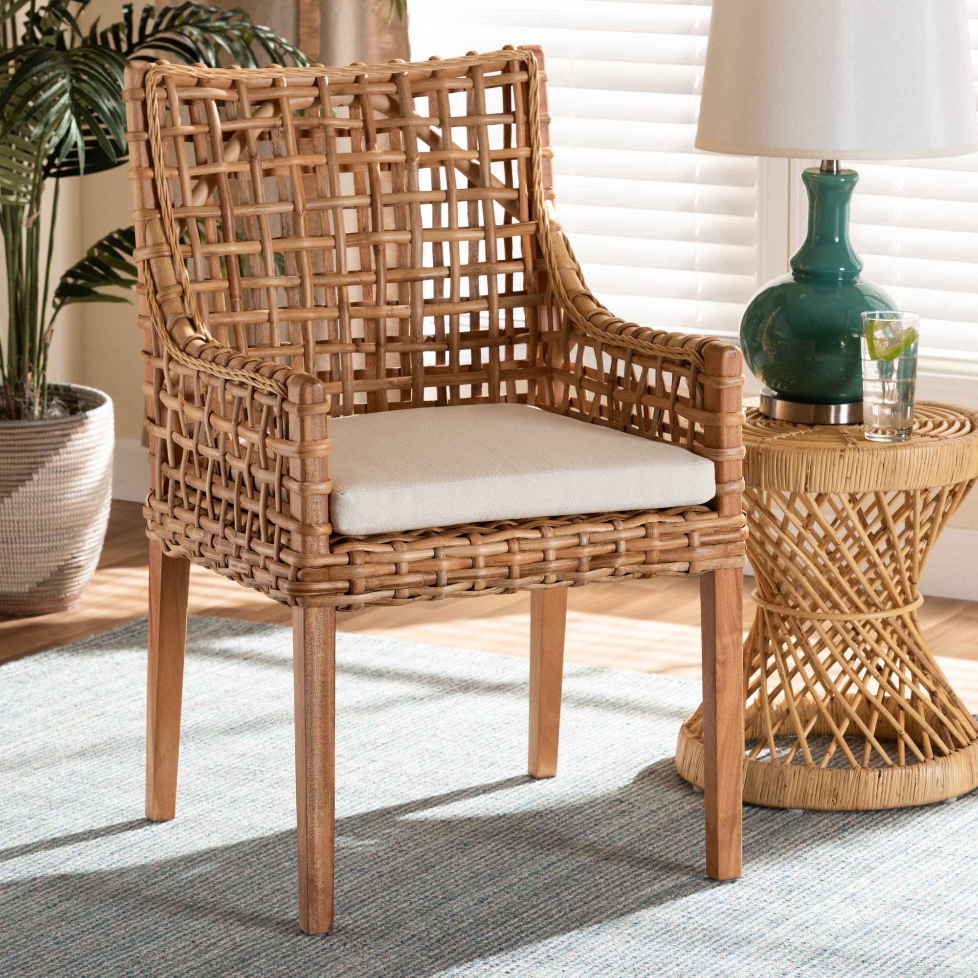 bali & pari Saoka Modern and Contemporary Finished Wood and Rattan Dining Chair