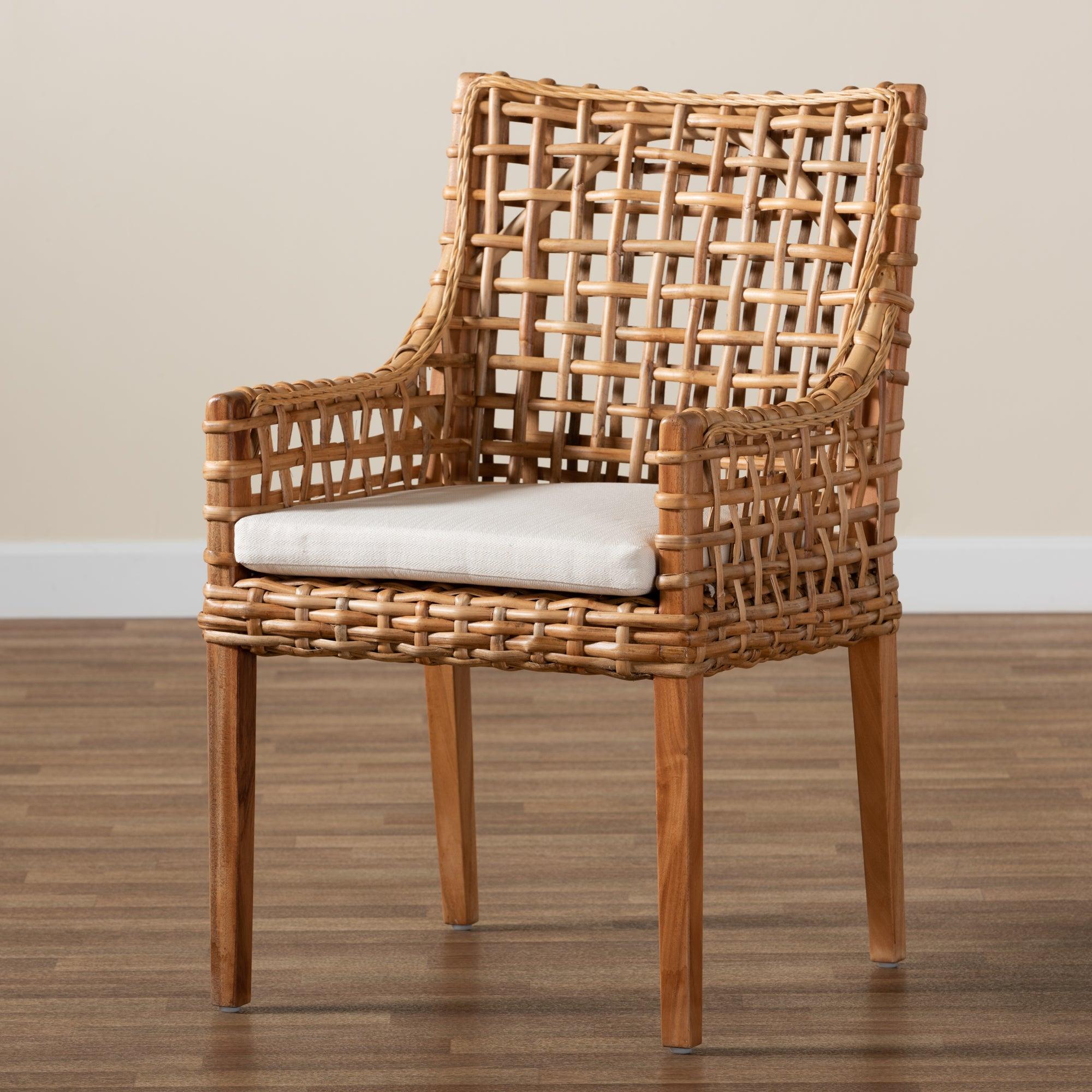 bali & pari Saoka Modern and Contemporary Finished Wood and Rattan Dining Chair