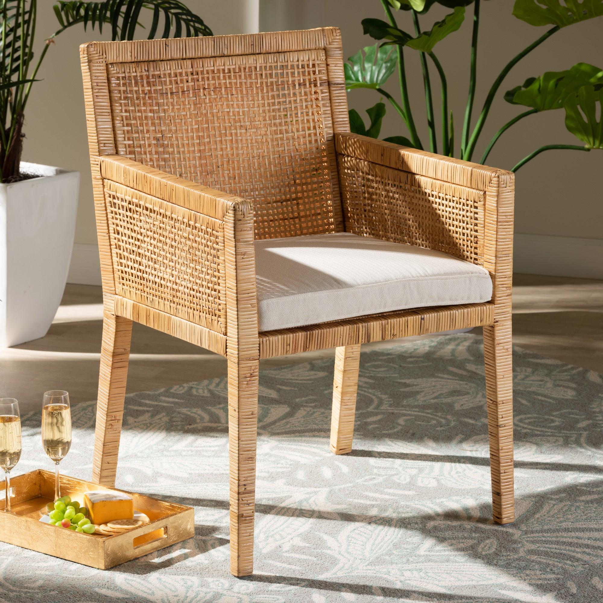 bali & pari Karis Modern and Contemporary Finished Wood and Rattan Dining Chair