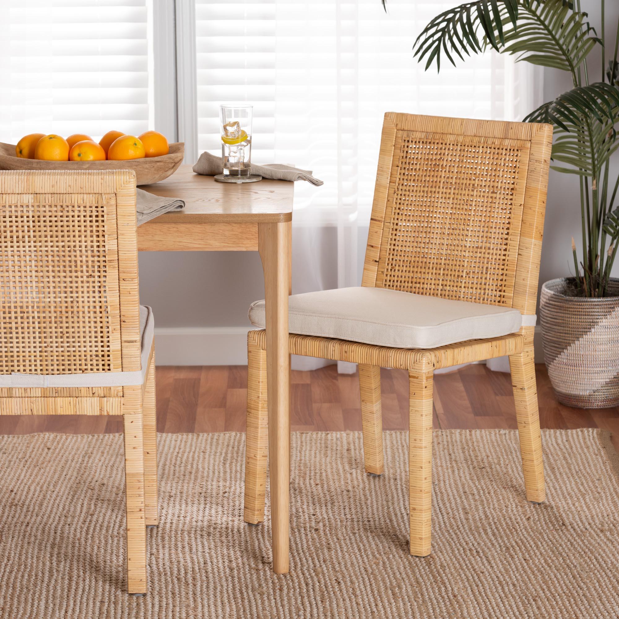 bali & pari Sofia Modern and Contemporary Finished Wood and Rattan Dining Chair