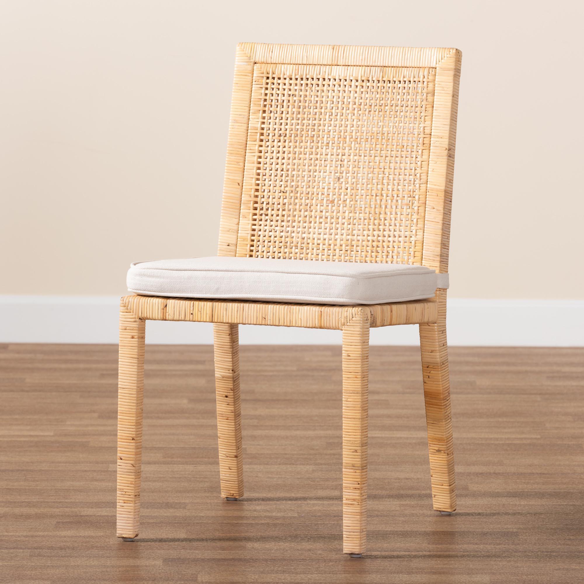 bali & pari Sofia Modern and Contemporary Finished Wood and Rattan Dining Chair