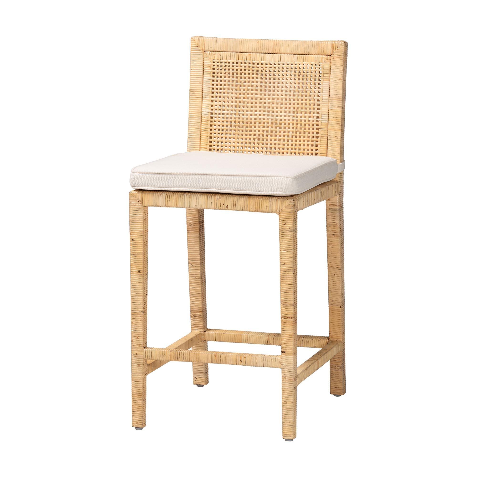 bali & pari Sofia Modern and Contemporary Finished Wood and Rattan Counter Stool