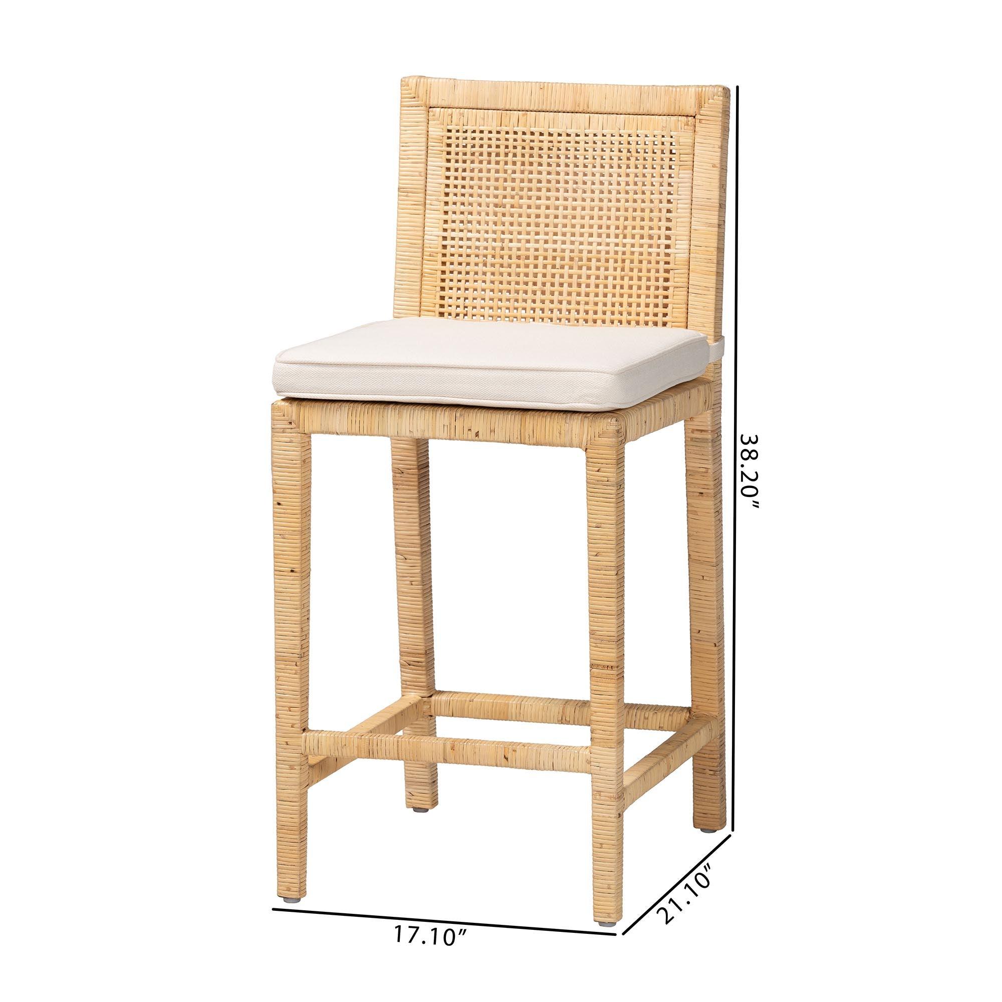 bali & pari Sofia Modern and Contemporary Finished Wood and Rattan Counter Stool