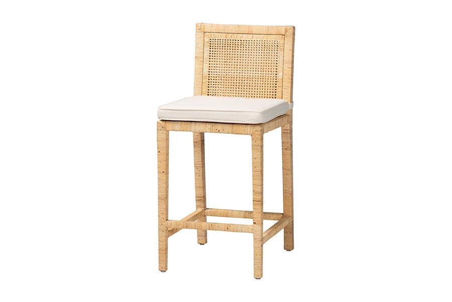 bali & pari Sofia Modern and Contemporary Finished Wood and Rattan Counter Stool