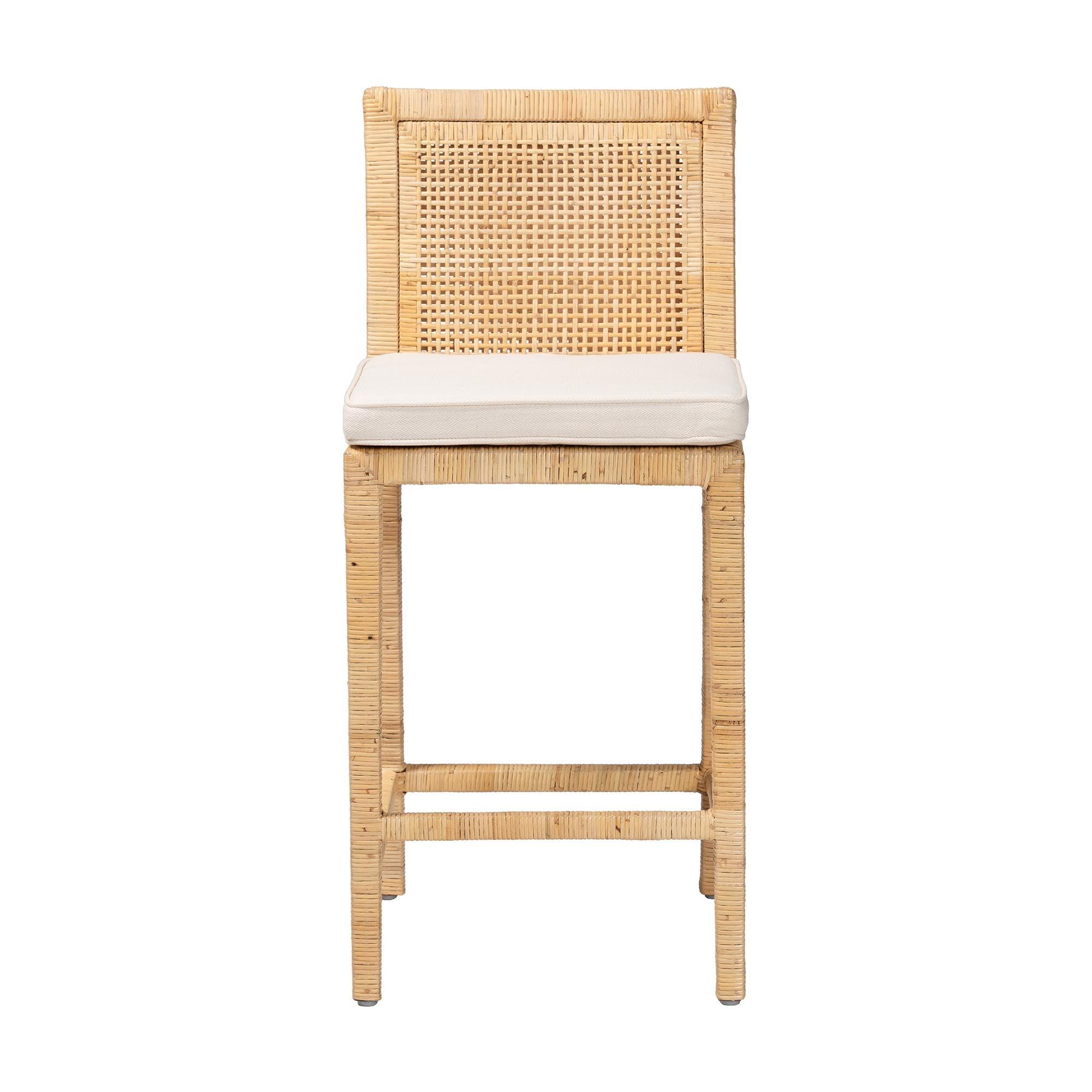 bali & pari Sofia Modern and Contemporary Finished Wood and Rattan Counter Stool