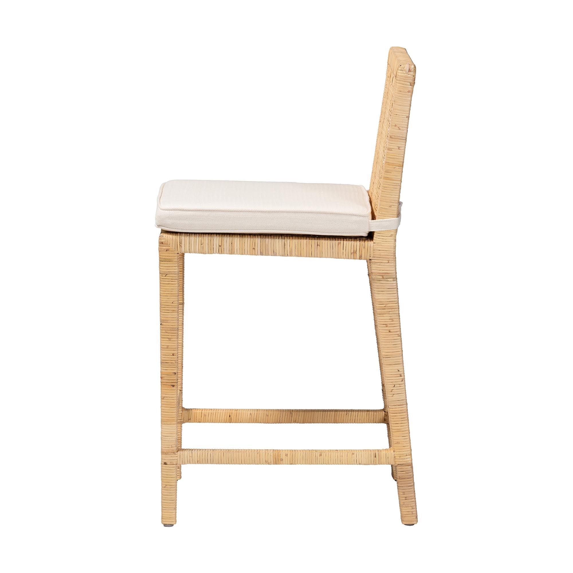 bali & pari Sofia Modern and Contemporary Finished Wood and Rattan Counter Stool