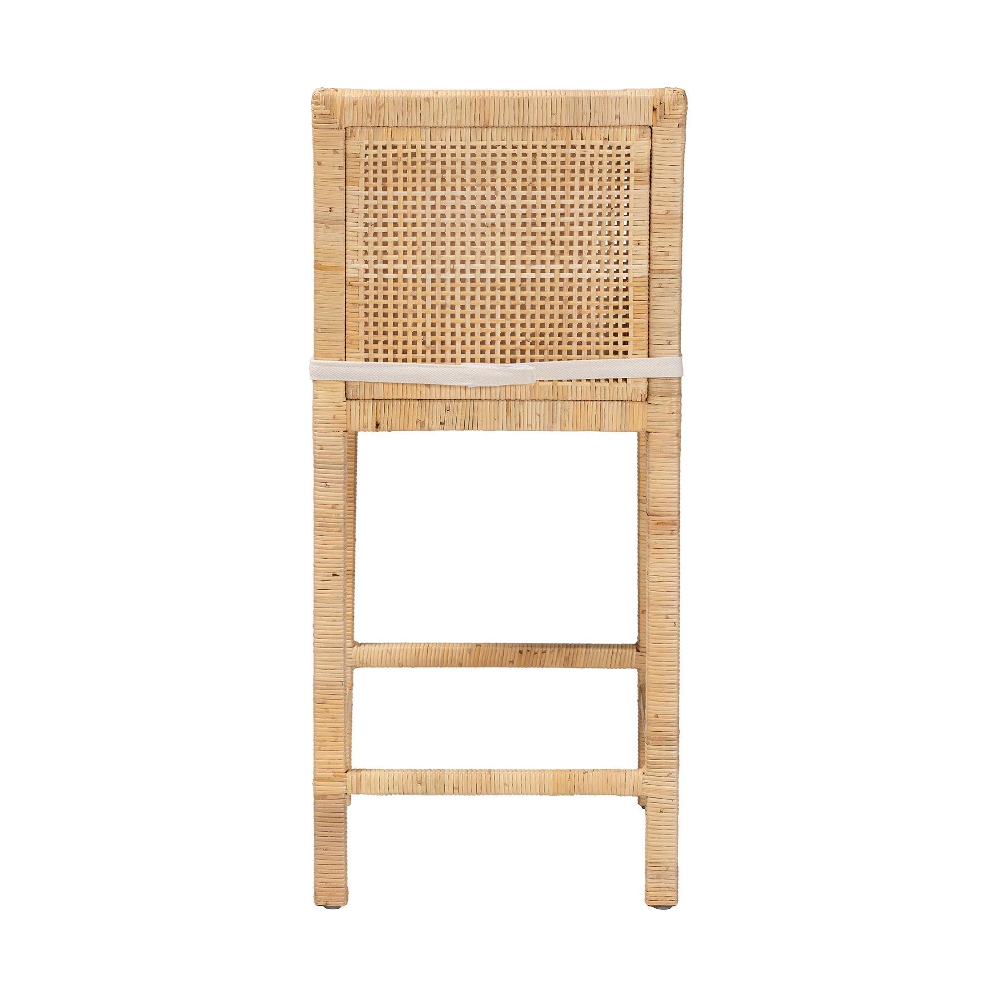 bali & pari Sofia Modern and Contemporary Finished Wood and Rattan Counter Stool