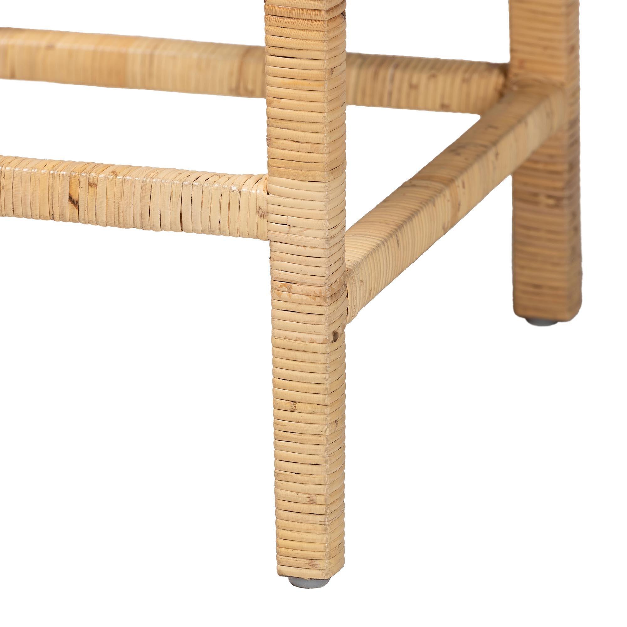 bali & pari Sofia Modern and Contemporary Finished Wood and Rattan Counter Stool