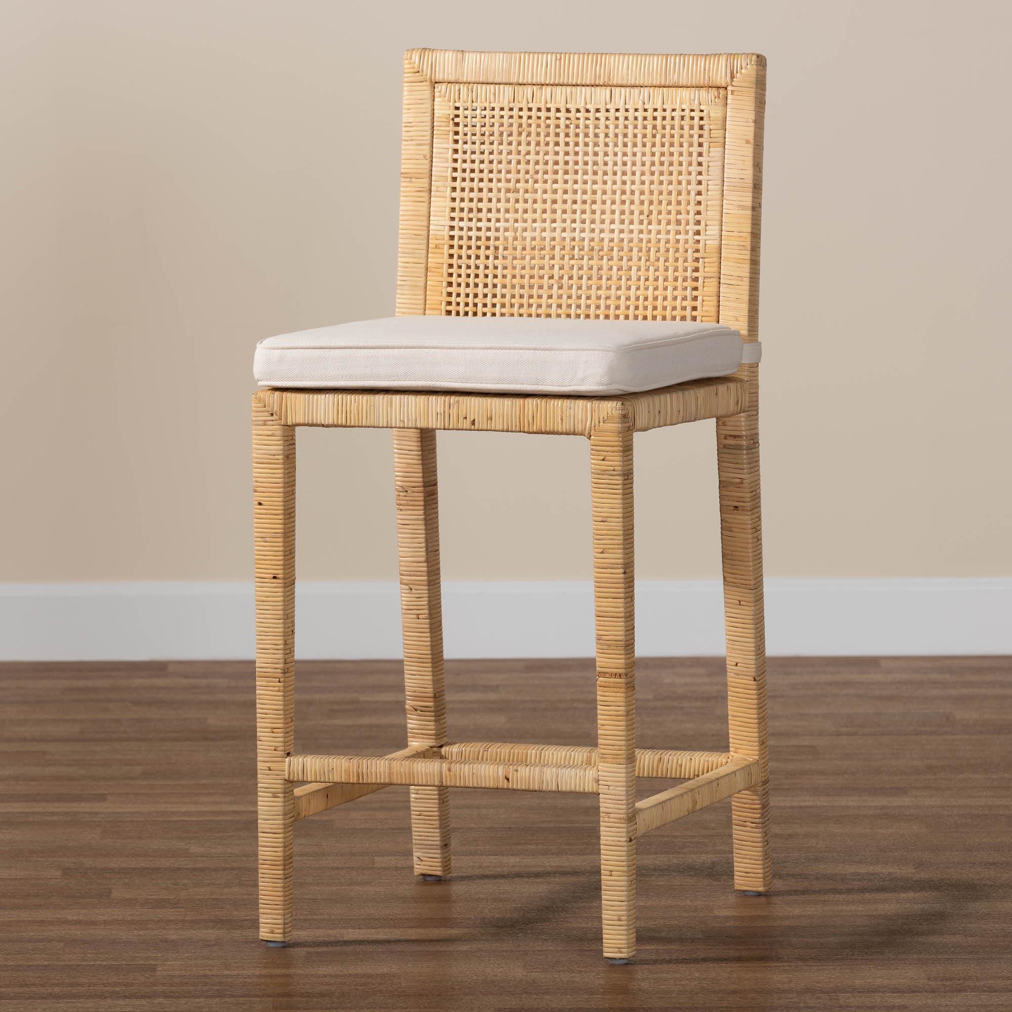 bali & pari Sofia Modern and Contemporary Finished Wood and Rattan Counter Stool