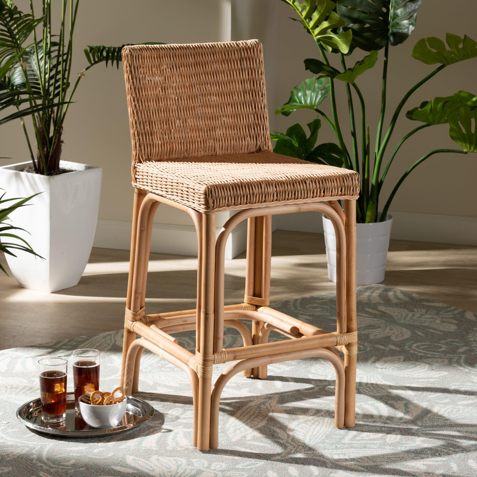 bali & pari Athena Modern and Contemporary Finished Rattan Counter Stool