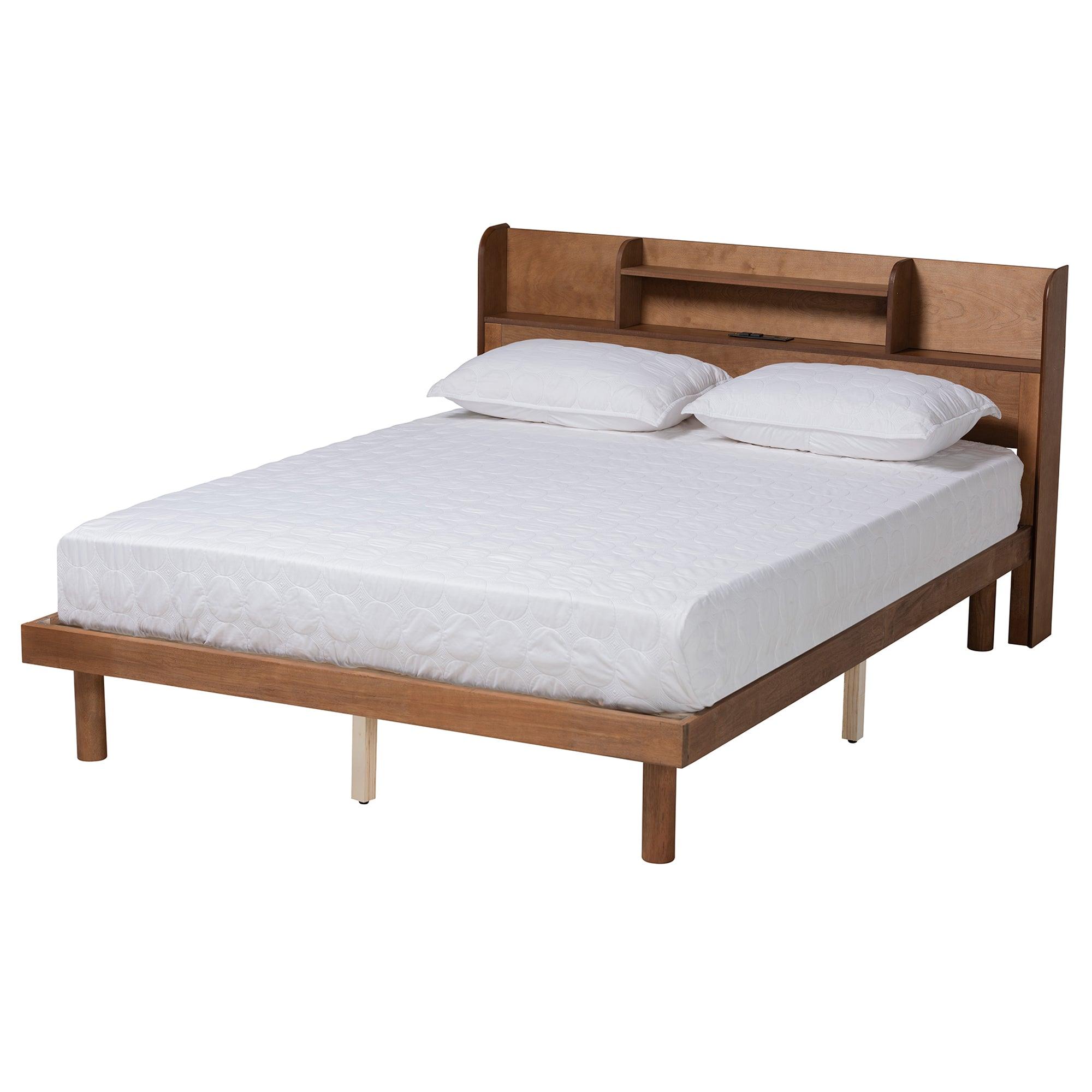 Harper Mid-Century Modern Transitional Finished Wood Platform Bed with Charging Station