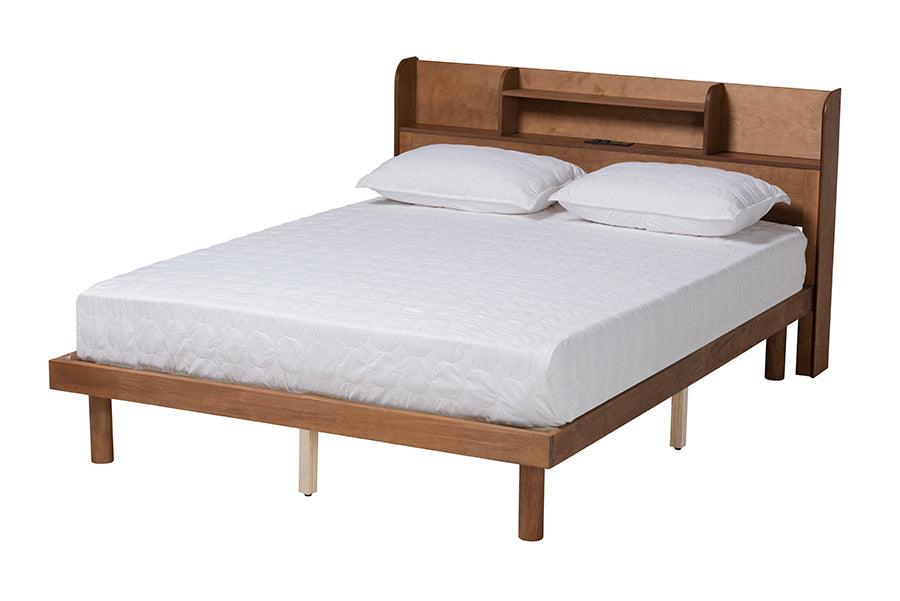 Harper Mid-Century Modern Transitional Finished Wood Platform Bed with Charging Station