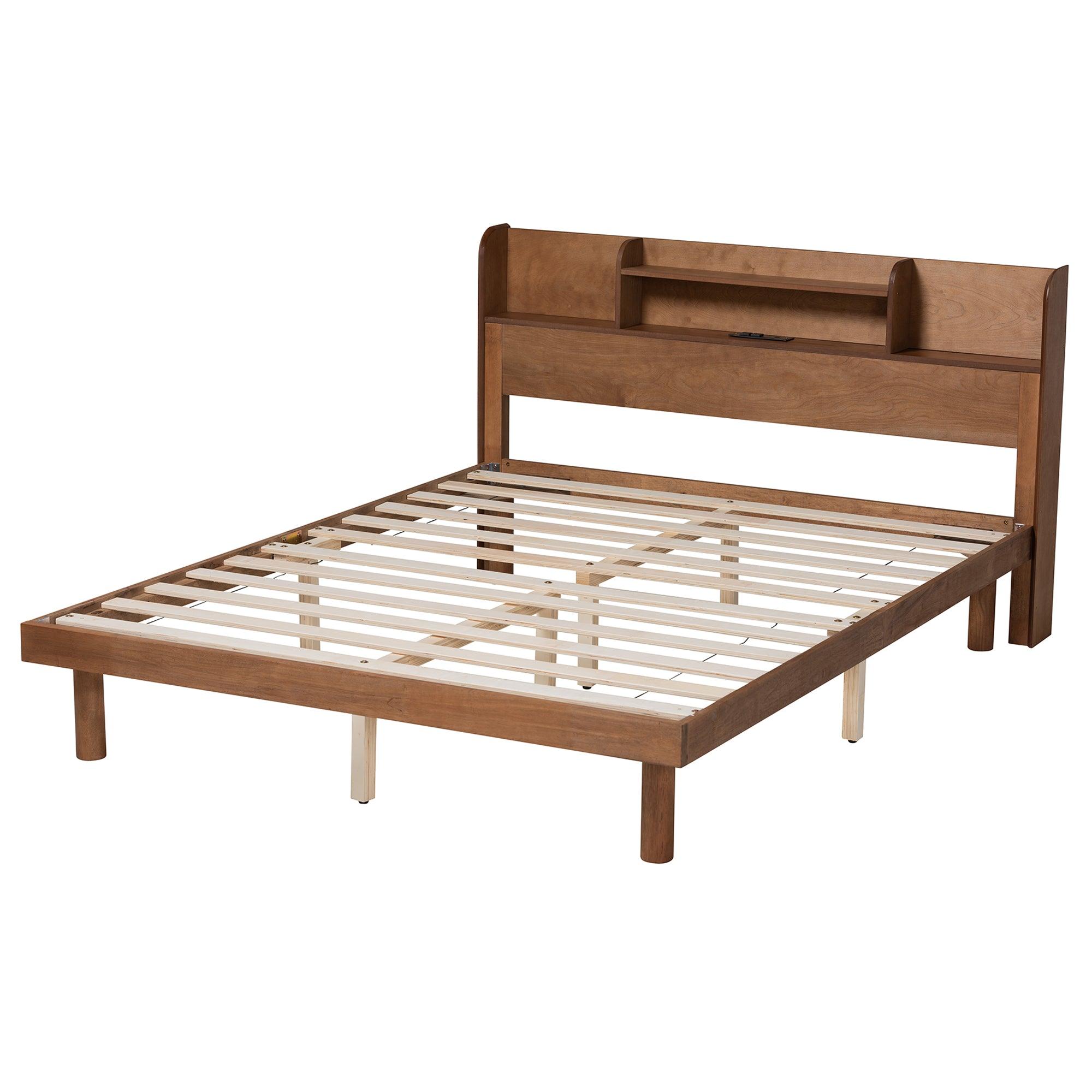 Harper Mid-Century Modern Transitional Finished Wood Platform Bed with Charging Station