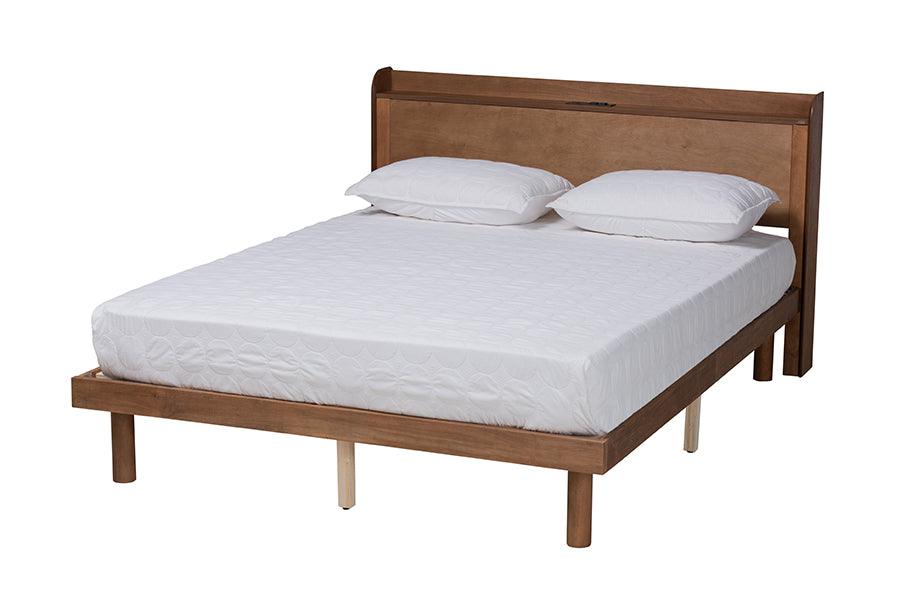 Decker Mid-Century Modern Transitional Finished Wood Platform Bed with Charging Station