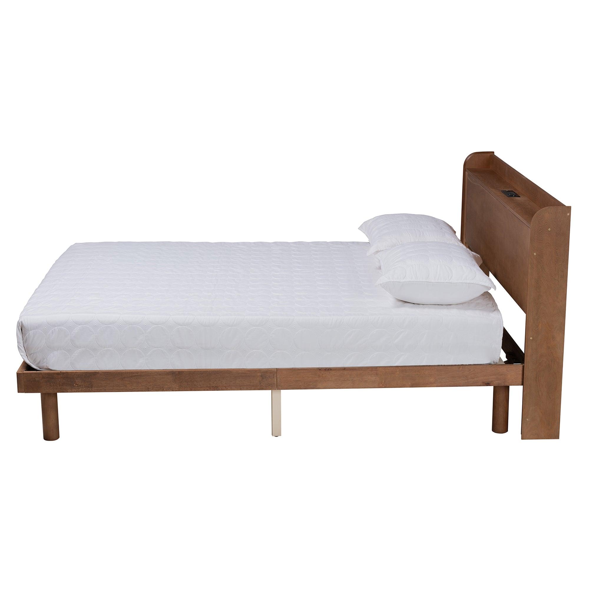 Decker Mid-Century Modern Transitional Finished Wood Platform Bed with Charging Station