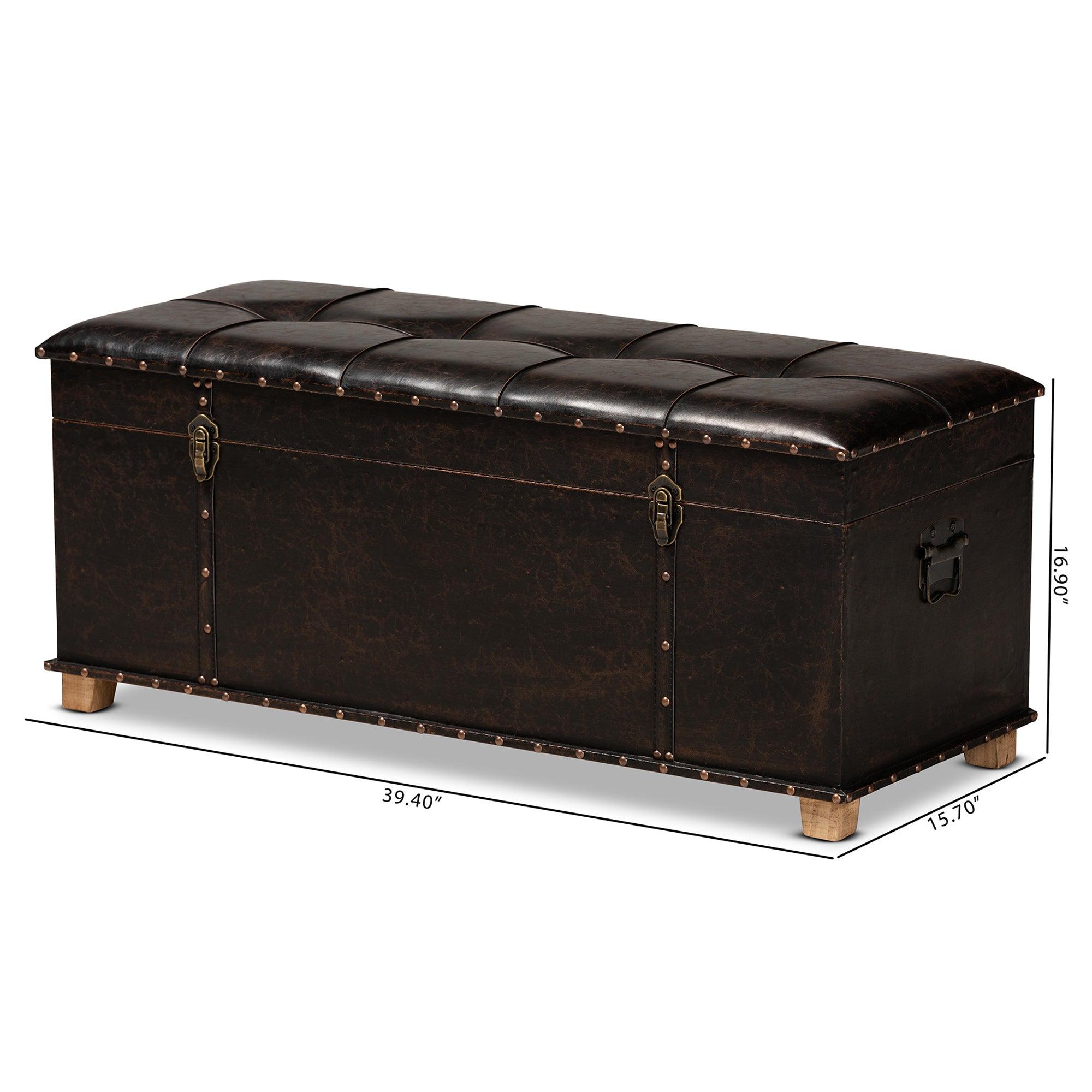 Janna Rustic Transitional Faux Leather Upholstered and Finished Wood Storage Ottoman