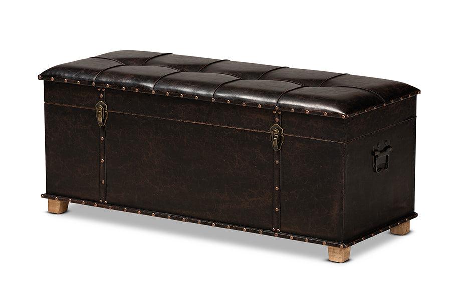 Janna Rustic Transitional Faux Leather Upholstered and Finished Wood Storage Ottoman