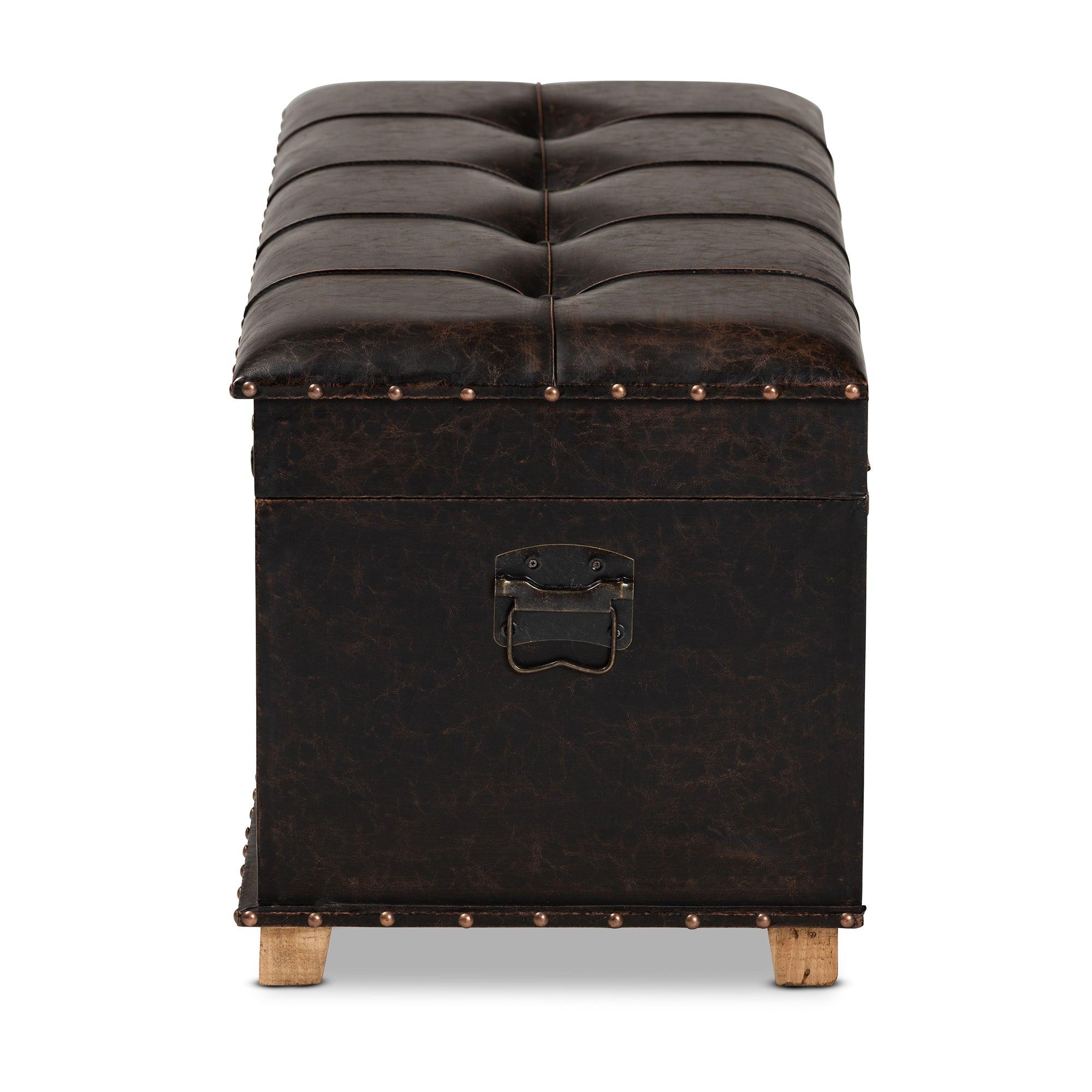 Janna Rustic Transitional Faux Leather Upholstered and Finished Wood Storage Ottoman