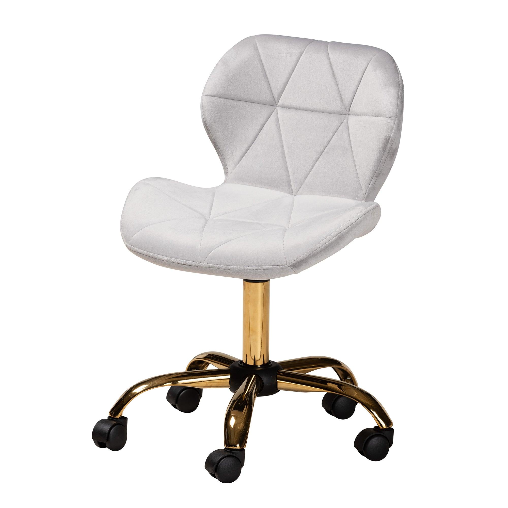 Savara Contemporary Glam and Luxe Velvet Fabric and Metal Swivel Office Chair