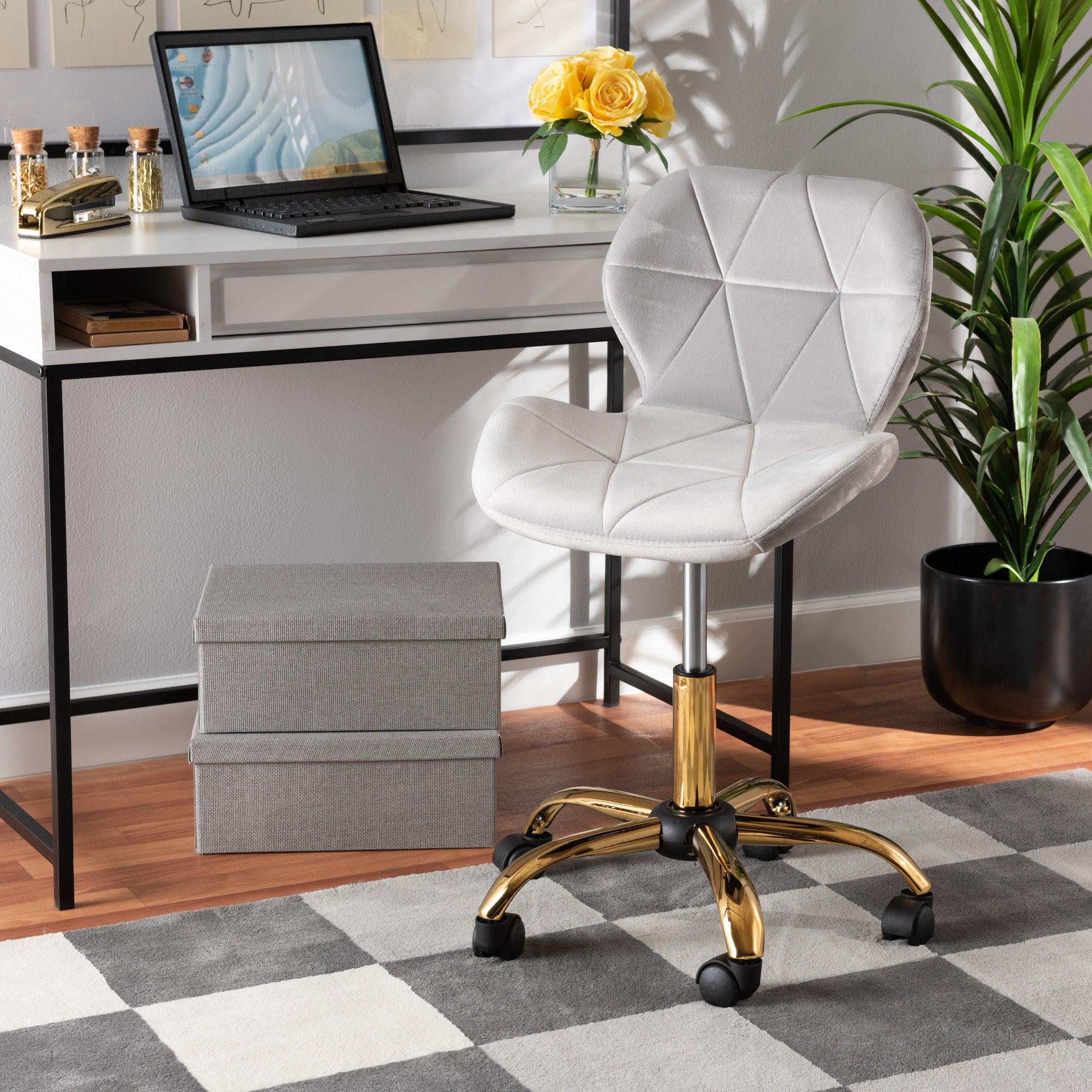 Savara Contemporary Glam and Luxe Velvet Fabric and Metal Swivel Office Chair