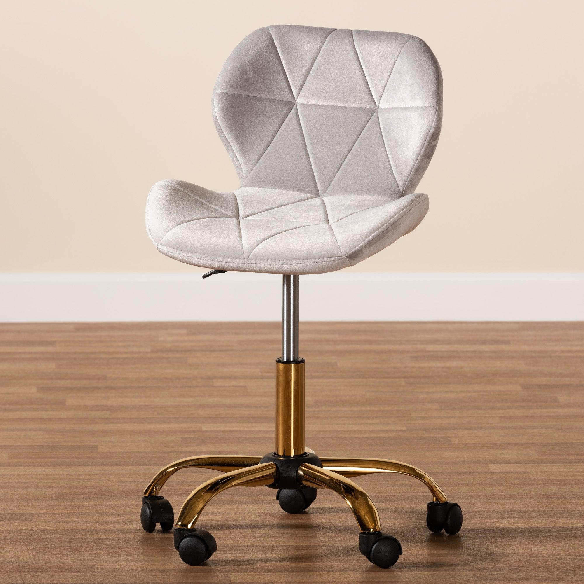 Savara Contemporary Glam and Luxe Velvet Fabric and Metal Swivel Office Chair